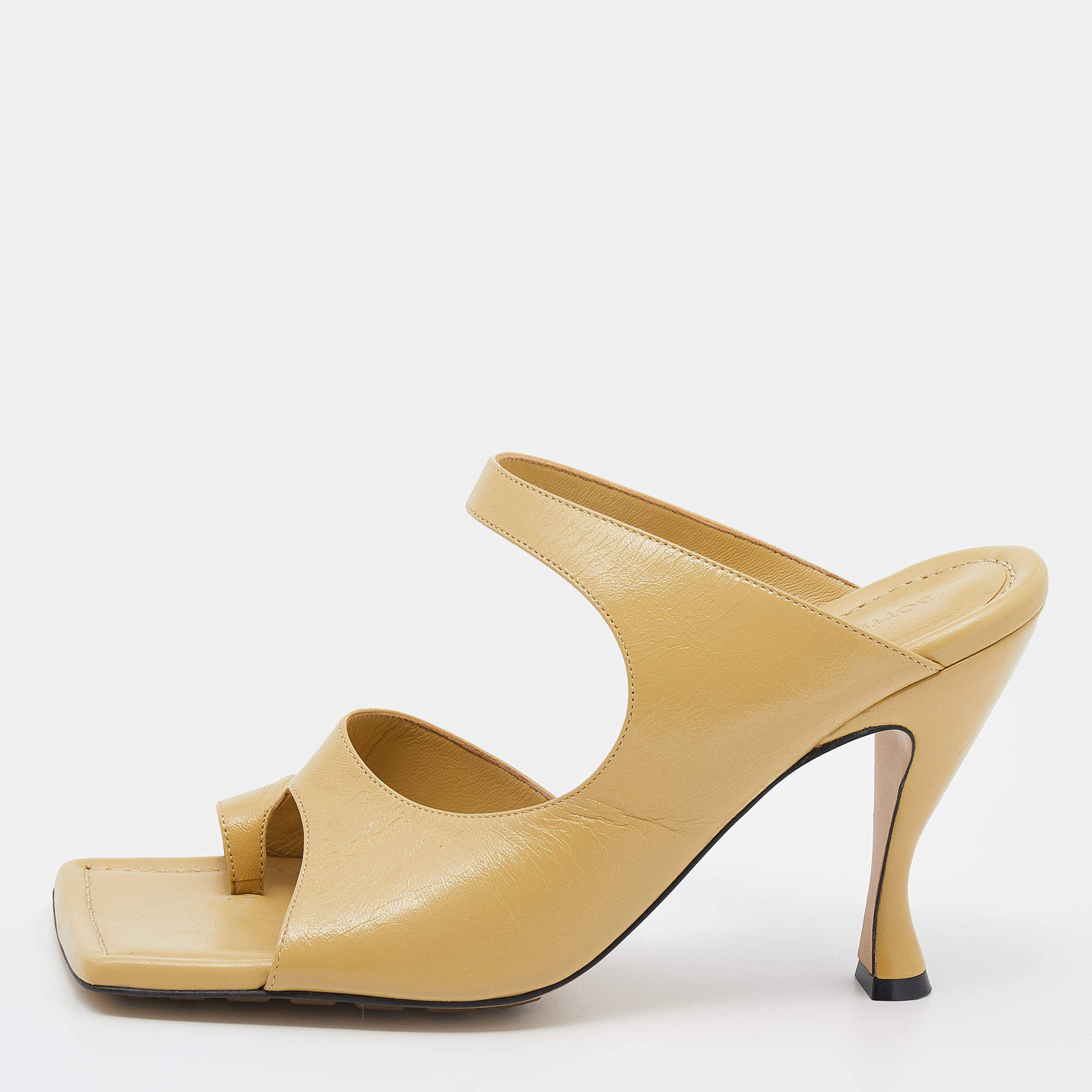Bottega Veneta Laguna Yellow Leather Square Toe Mule Sandals Size 40