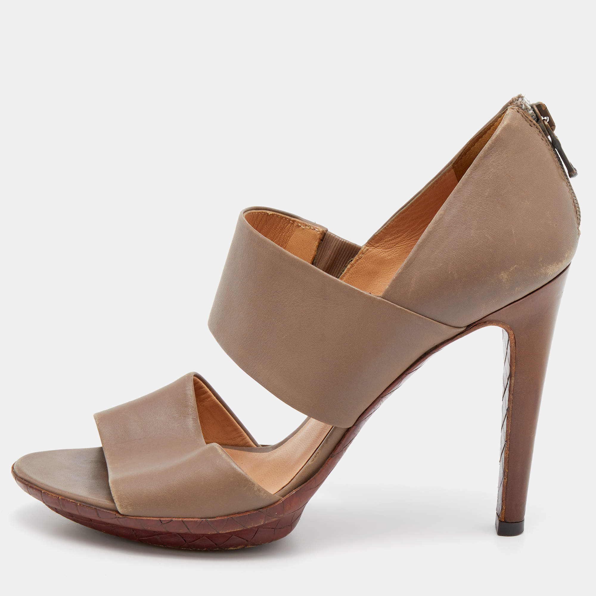 Bottega Veneta Brown Leather Platform Sandals Size 36