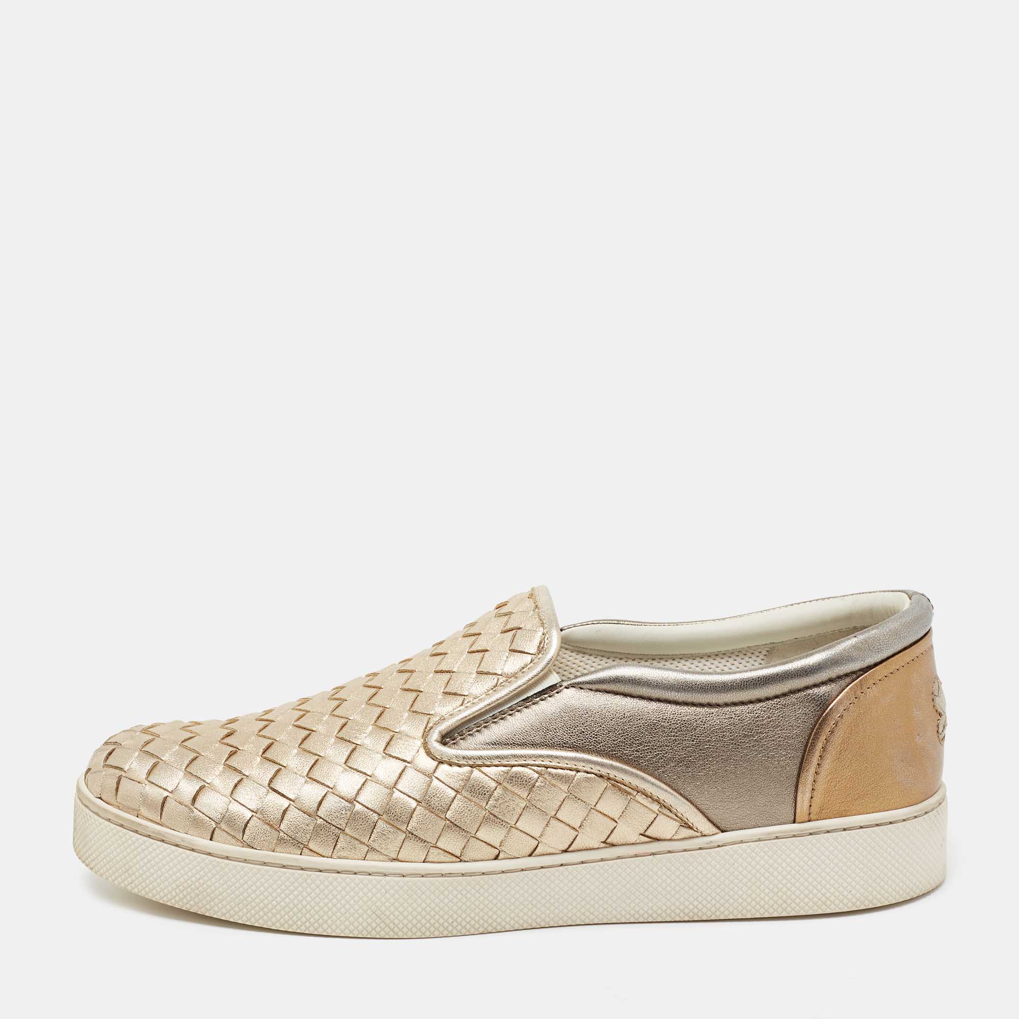 Pre Owned حذاء رياضي بوتيغا فينيتا دودغر جلد إنترشياتو ثلاثي اللون سليب أون مقاس 41