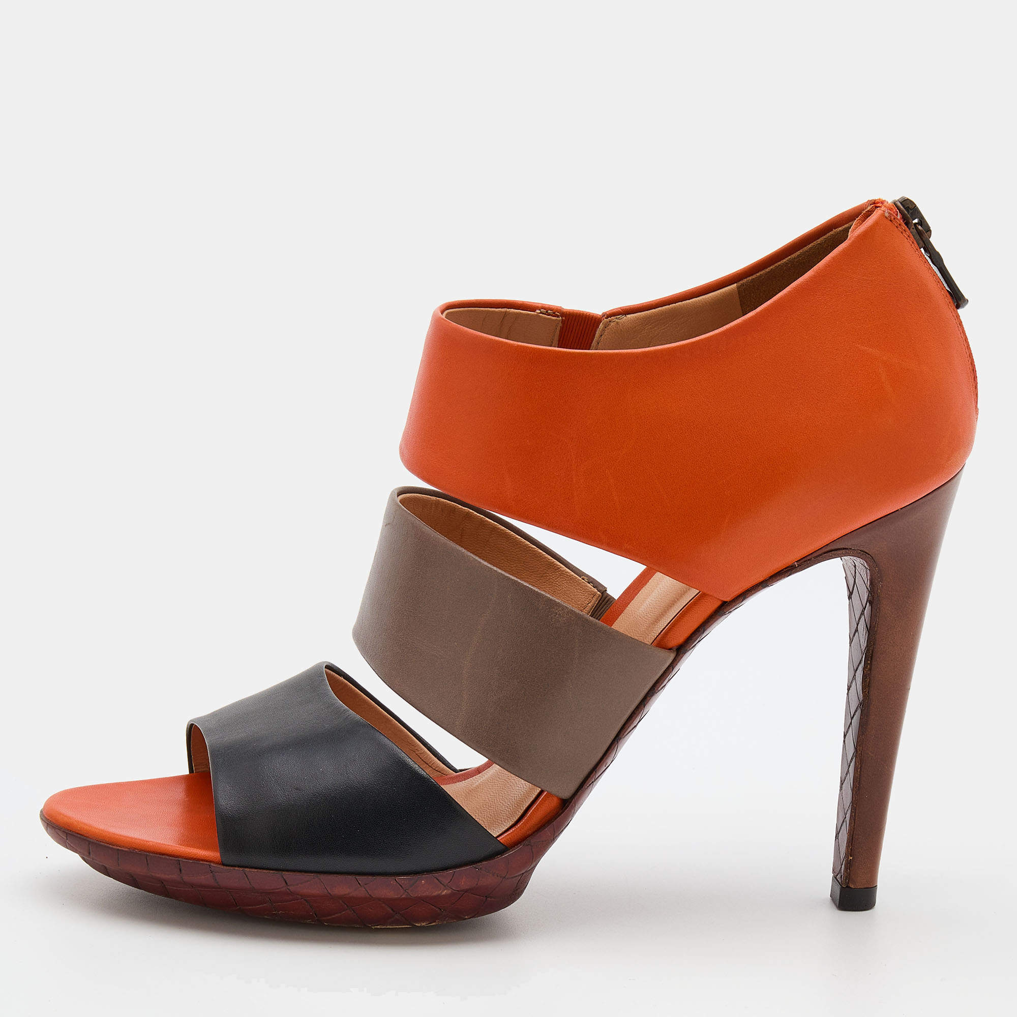 Pre Owned Bottega Veneta Multicolor Leather Ankle Strap Open Toe Sandals Size 39