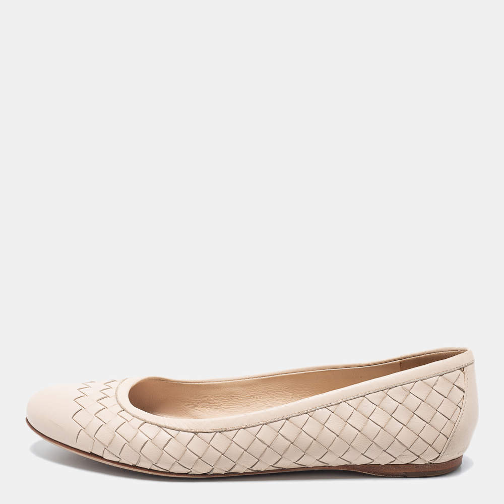 Pre Owned Bottega Veneta Light Pink Intrecciato Leather Ballet Flats Size 36.5