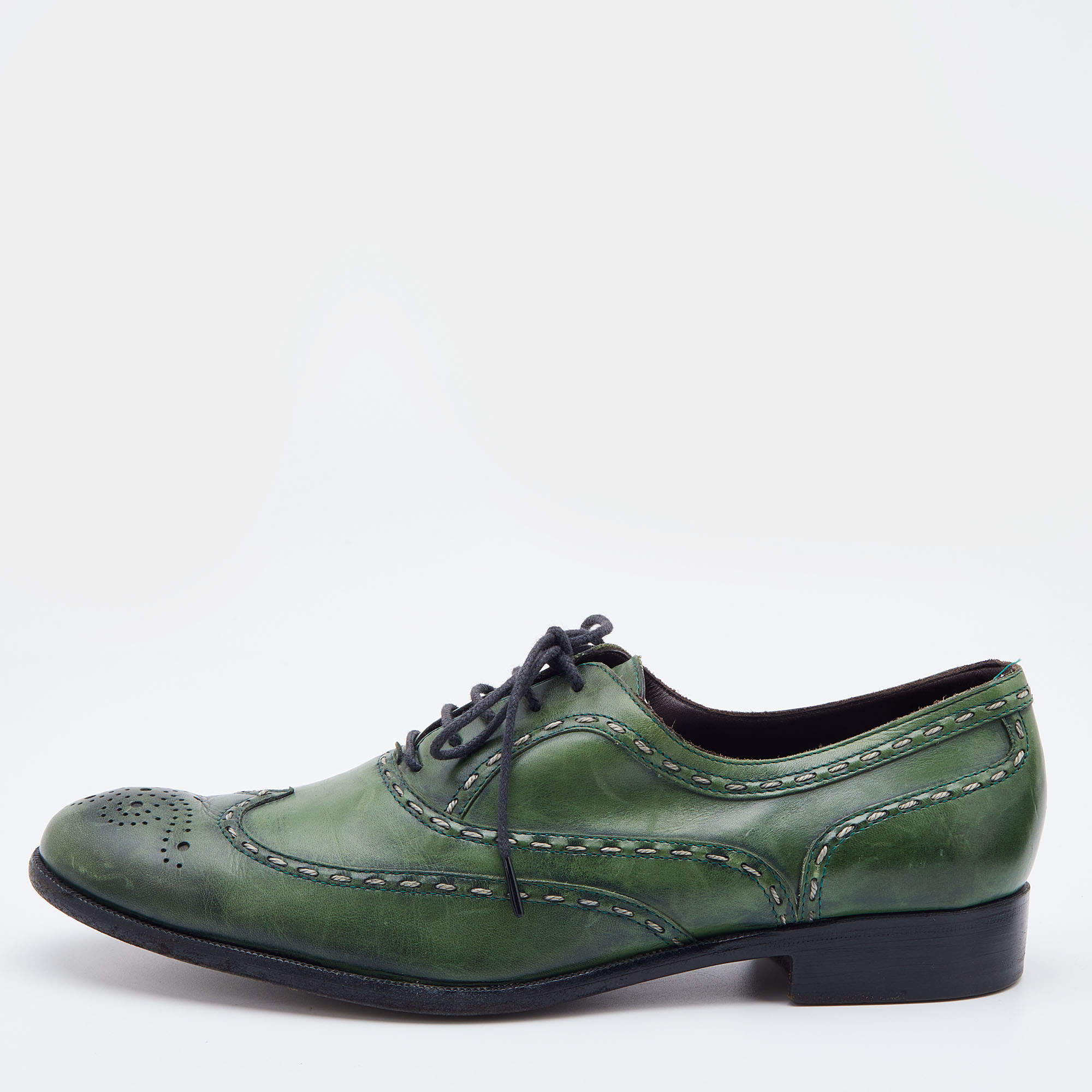 Bottega Veneta Green Brogue Leather Lace Up Oxfords Size 38.5