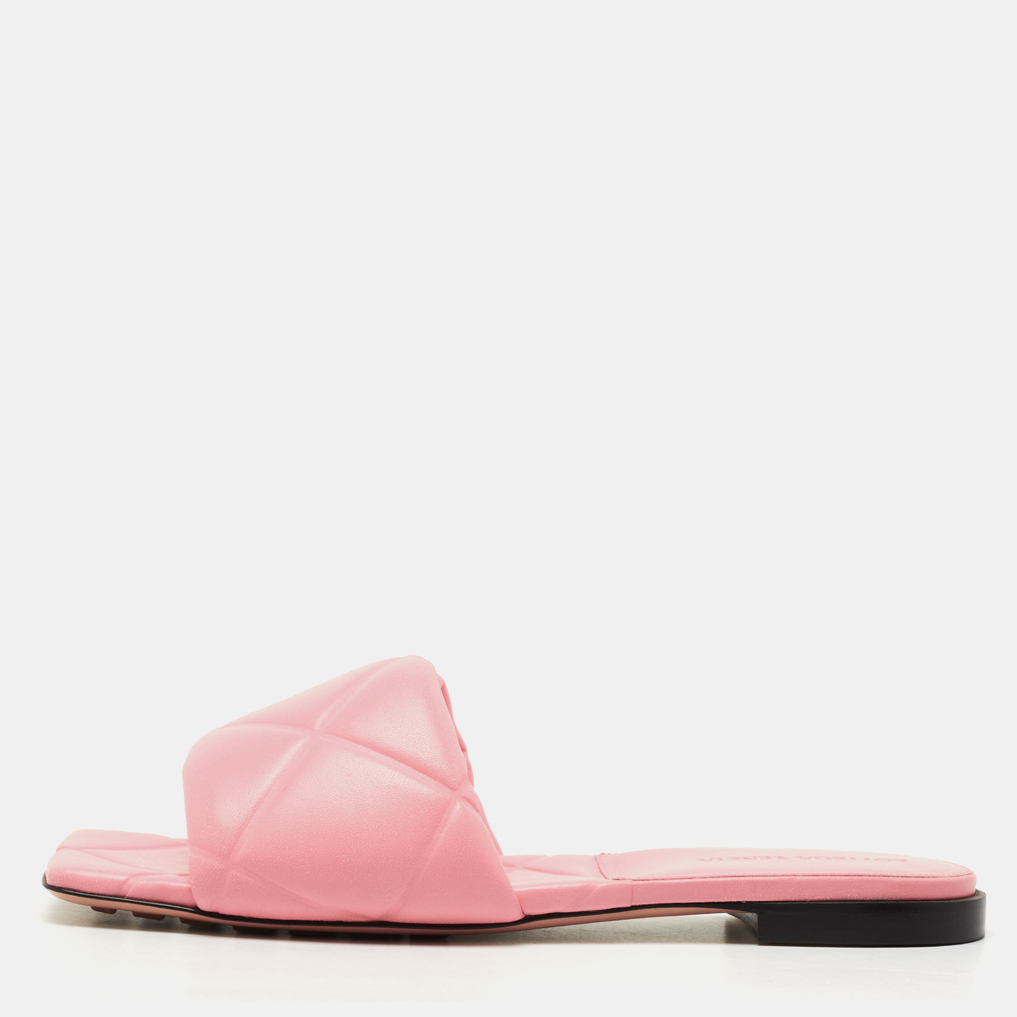 Pre Owned Bottega Veneta Pink Leather Lido Slides Size 37.5
