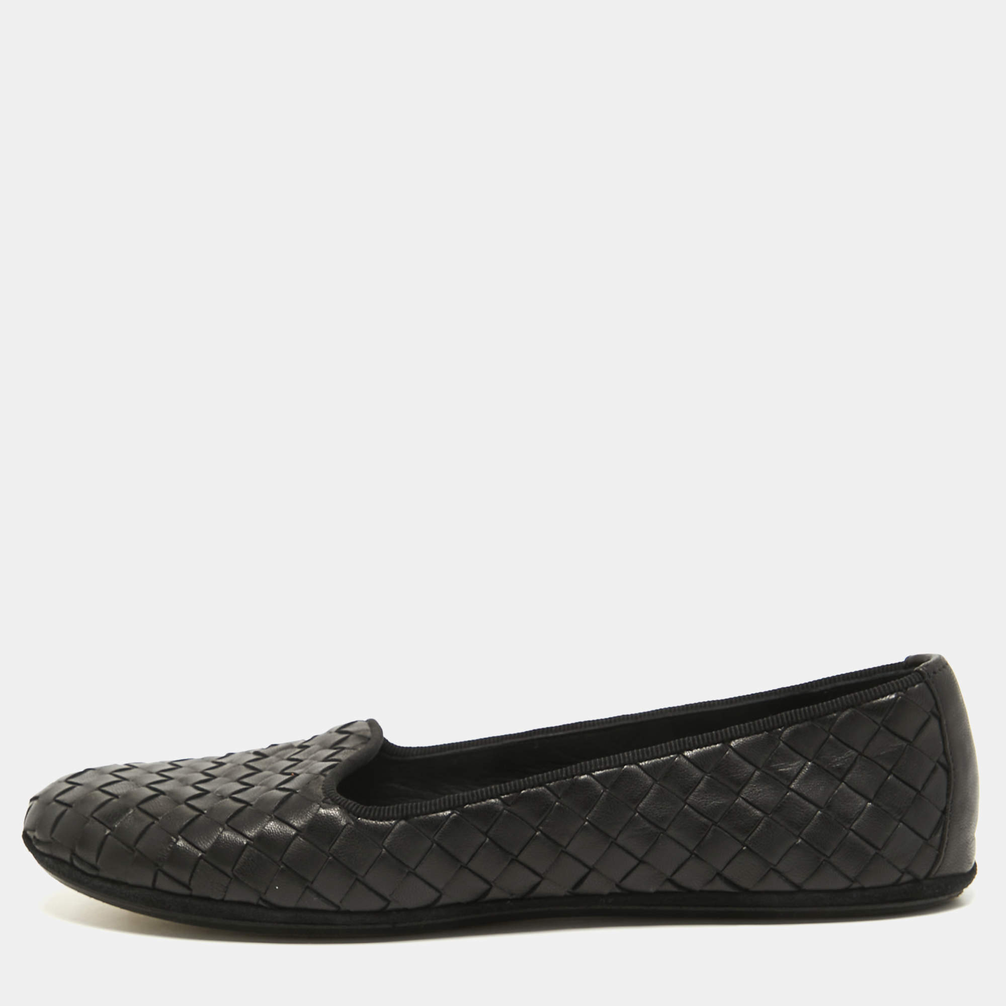 Pre Owned Bottega Veneta Black Intrecciato Leather Smoking Slippers Size 36