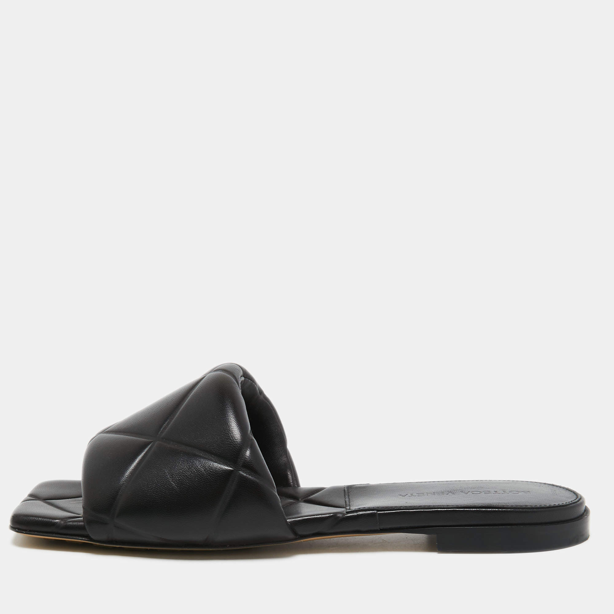 Pre Owned Bottega Veneta Black Leather Flat Slides Size 38 