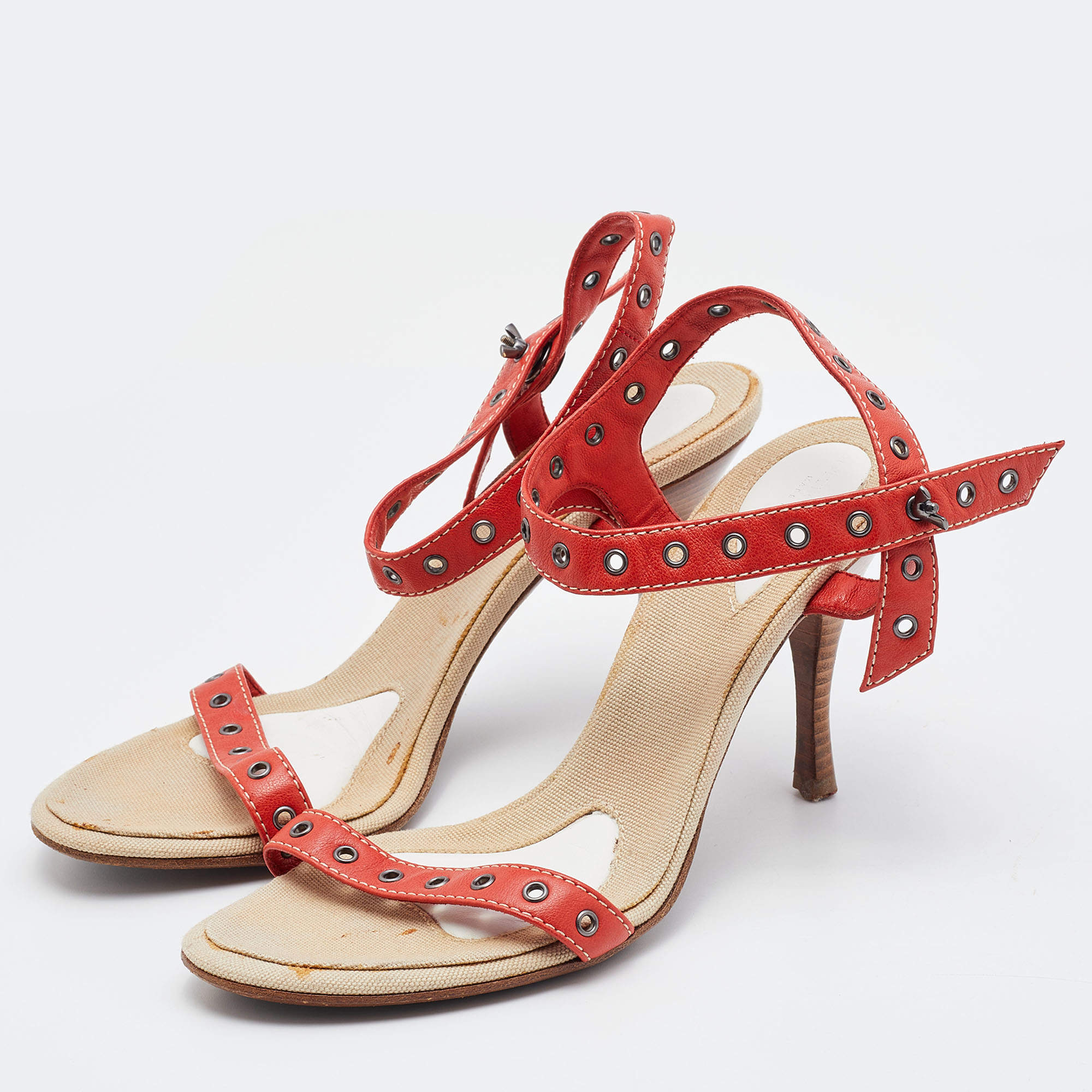 Buy Red Studded High Heels Orange Sandals | Look Stylish | DressFair.com