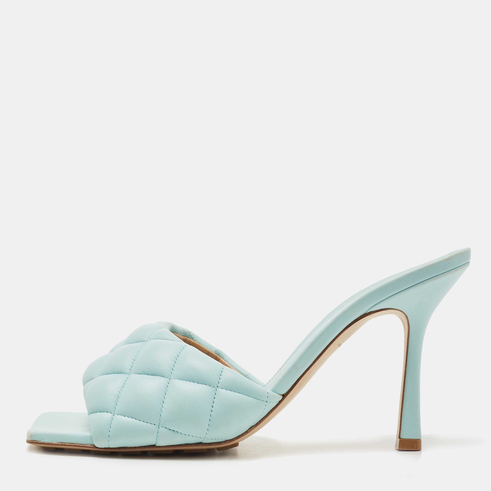 Bottega Veneta Blue Quilted Leather Lido Slide Sandals Size 39 Bottega ...