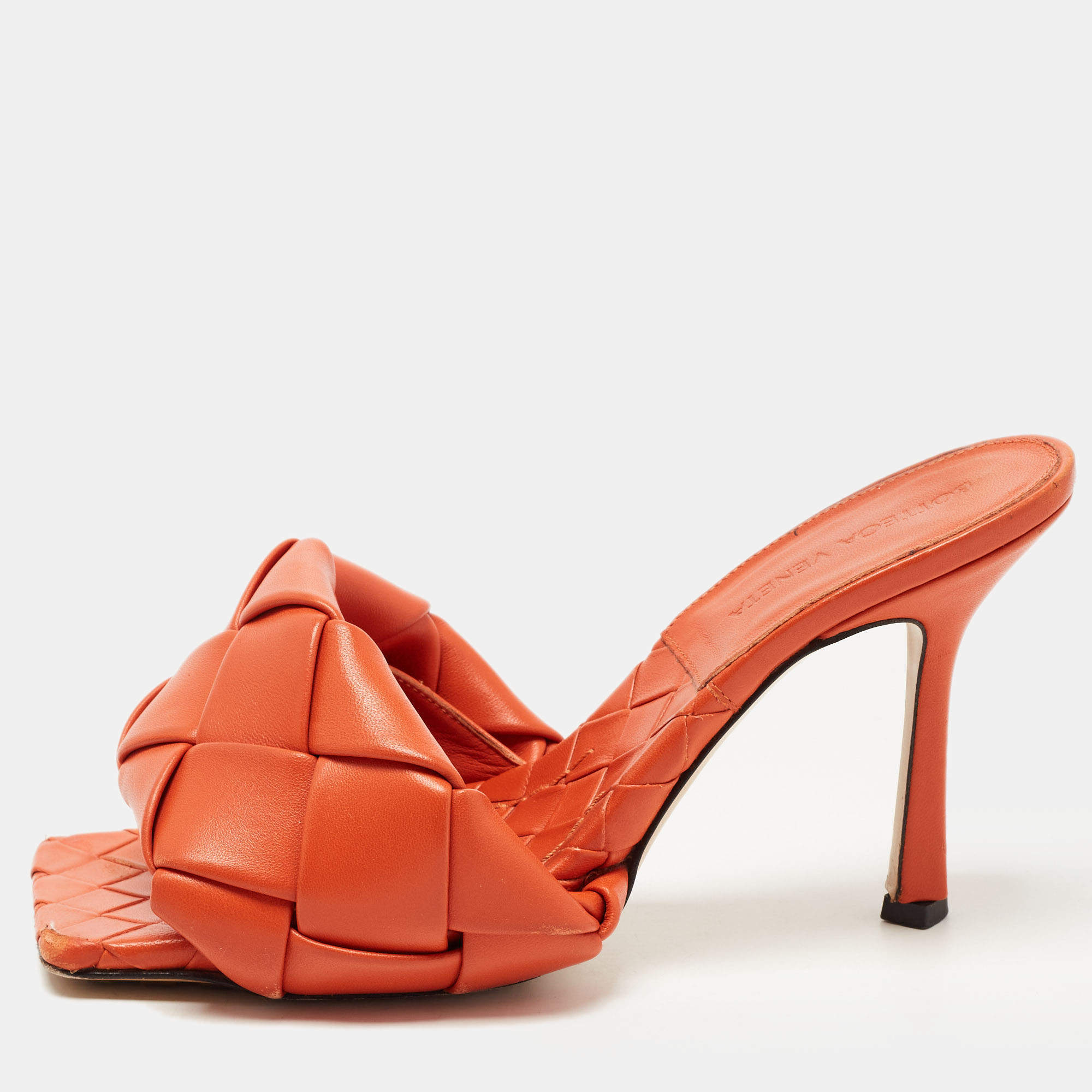 Bottega Veneta Orange Leather Lido Sandals Size 37.5 Bottega