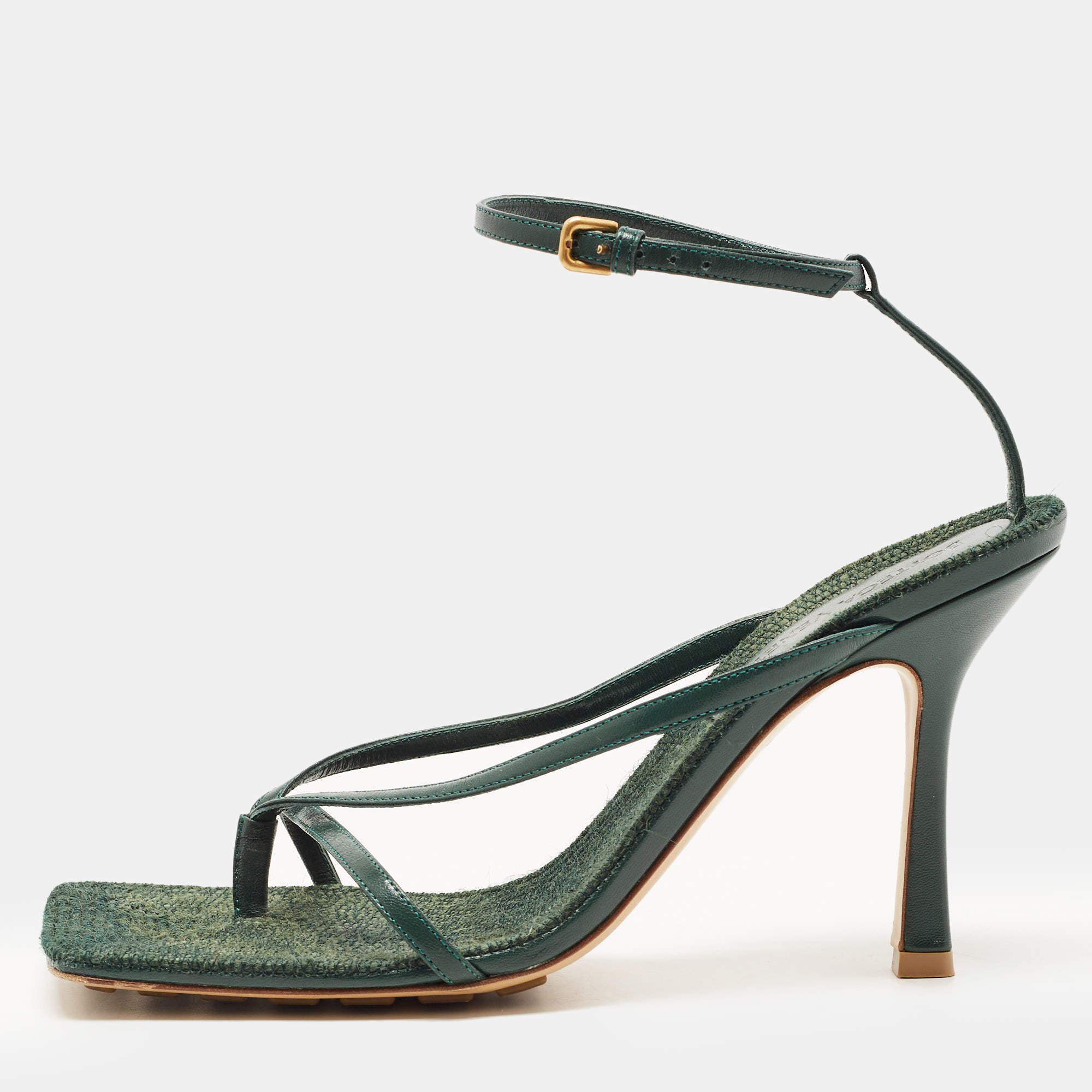 مملوكة مسبقًا Bottega Veneta Green Leather Stretch Ankle Strap Sandals Size 39