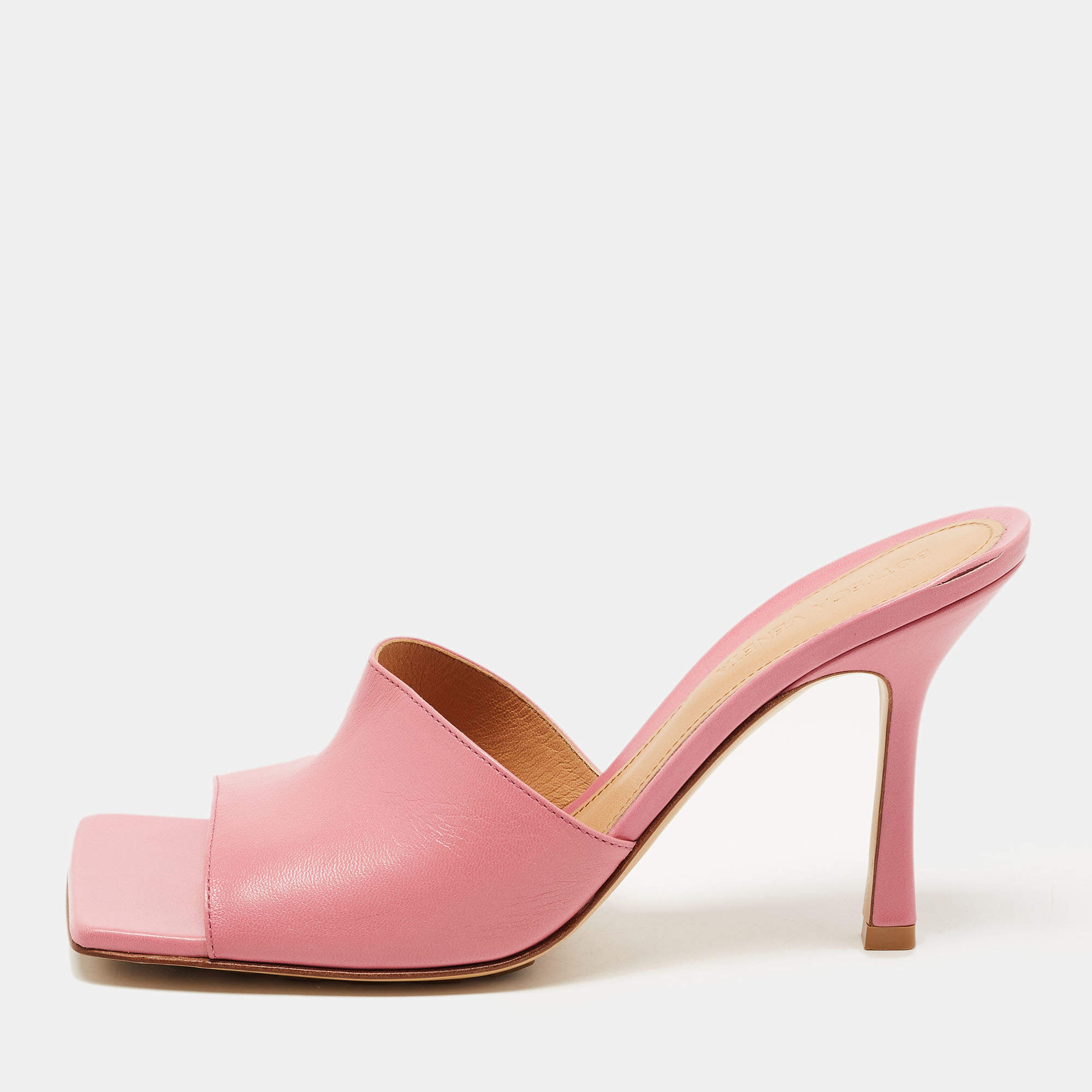 Bottega Veneta Pink Leather Stretch Square Toe Flat Slides Size 39 