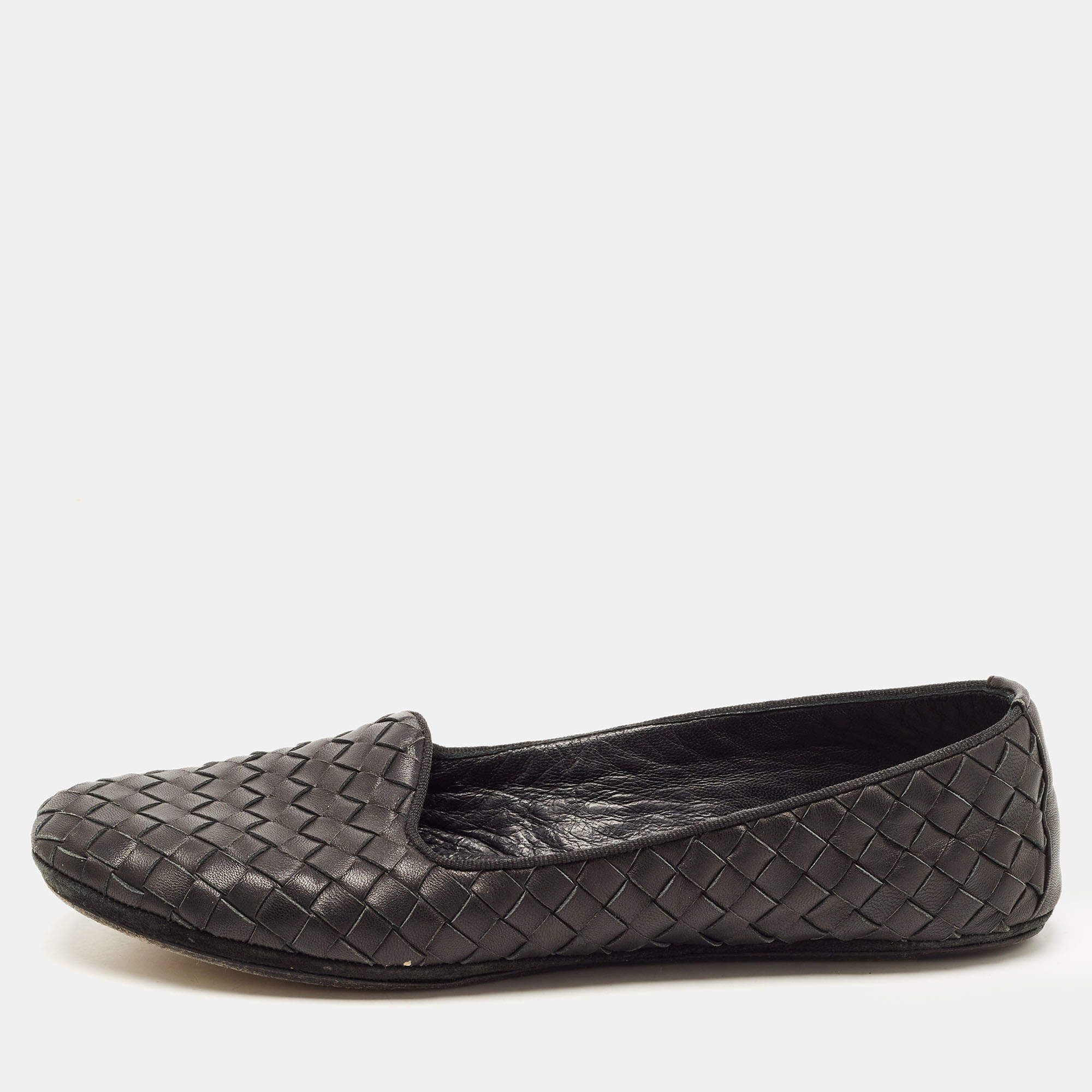 Pre Owned Bottega Veneta Black Intrecciato Leather Smoking Slippers Size 37 