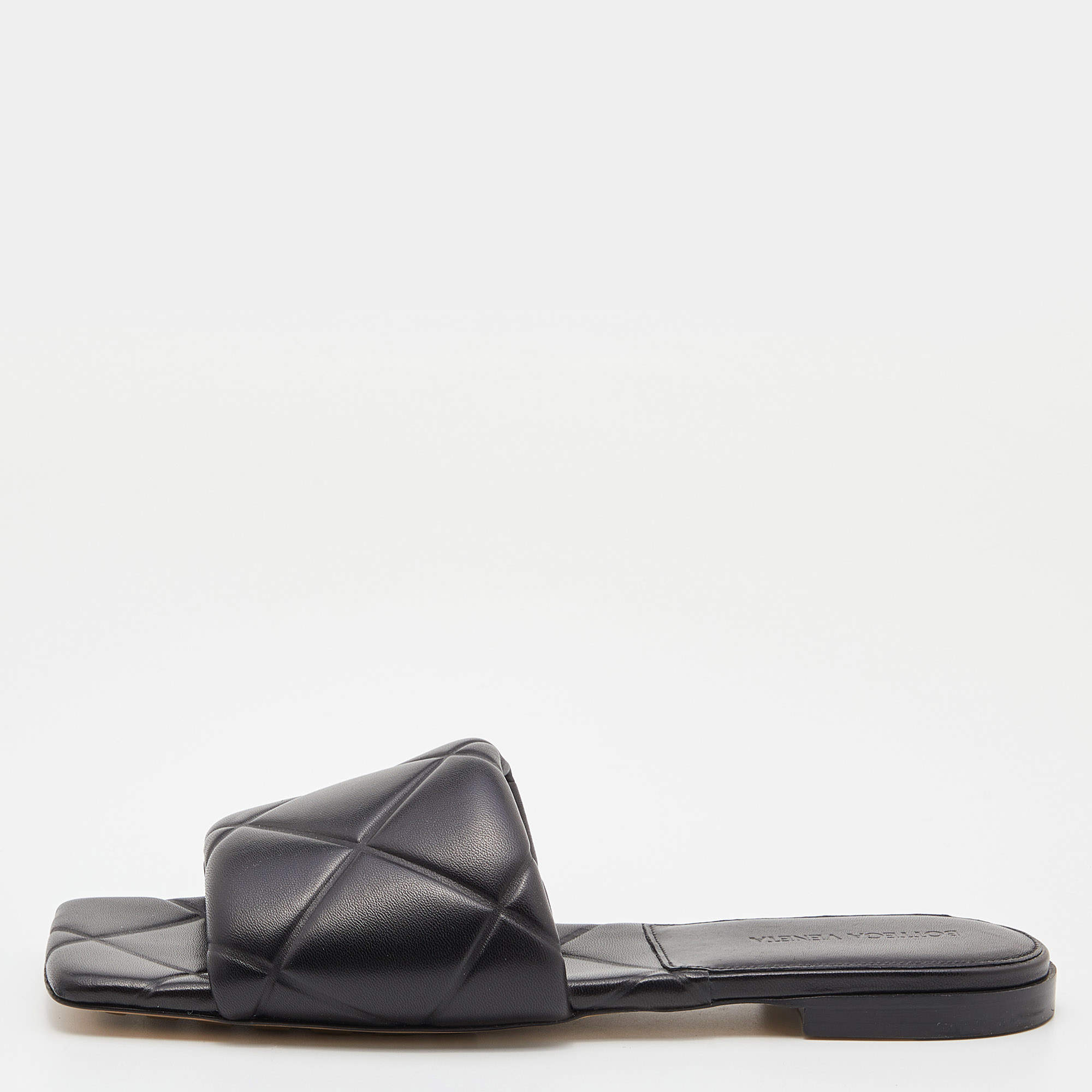 Bottega Veneta Black Quilted Leather Lido Flat Slides Size 40
