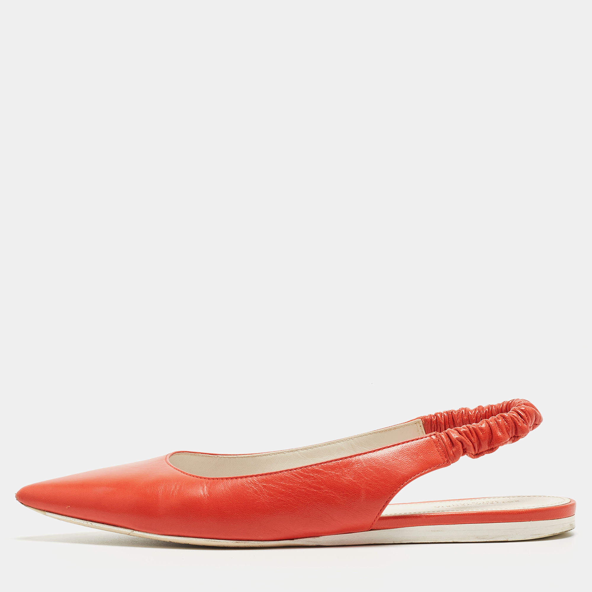 Pre Owned Bottega Veneta Orange Leather Slingback Flat Sandals Size 41