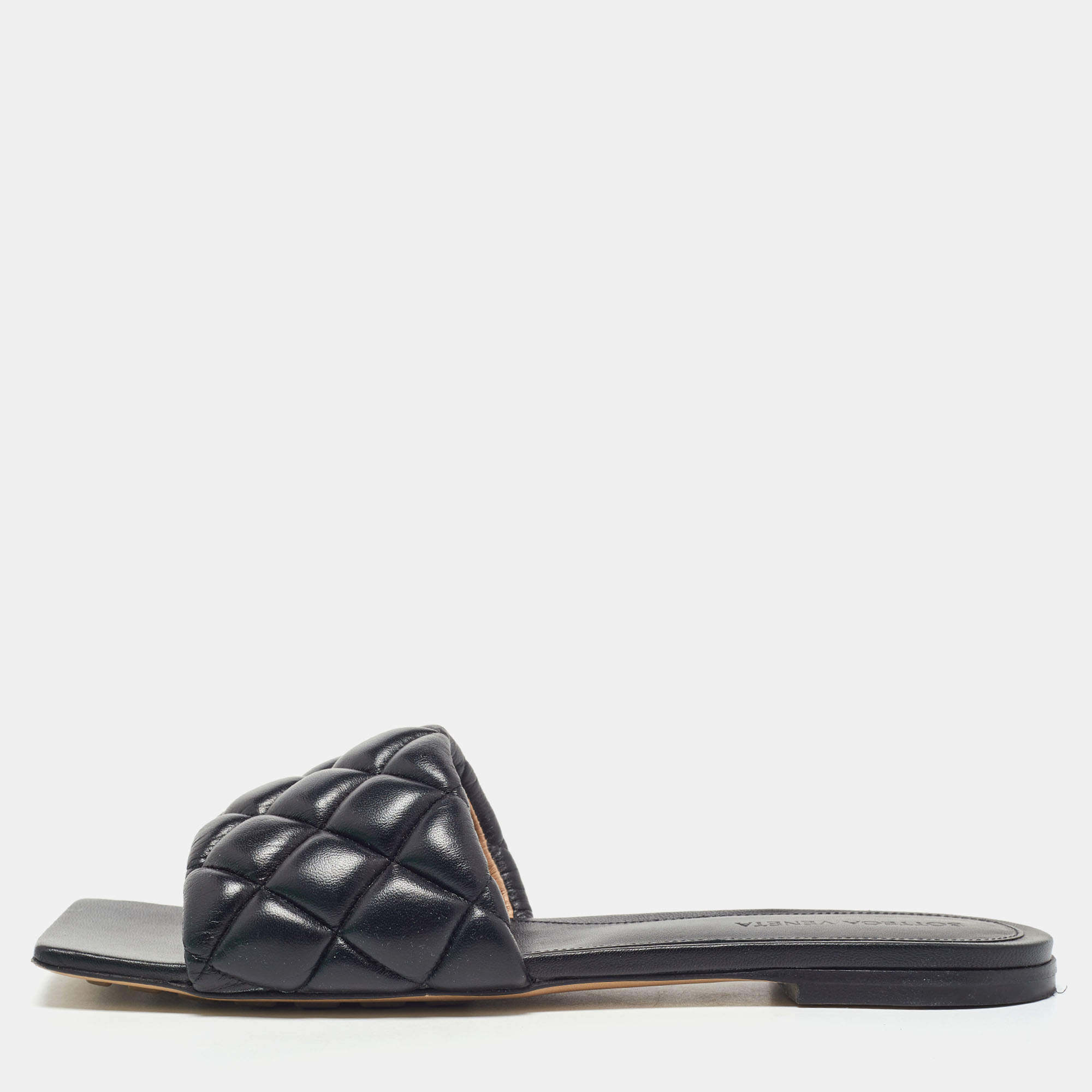 Bottega Veneta Black Quilted Leather Lido Flat Slides Size 38