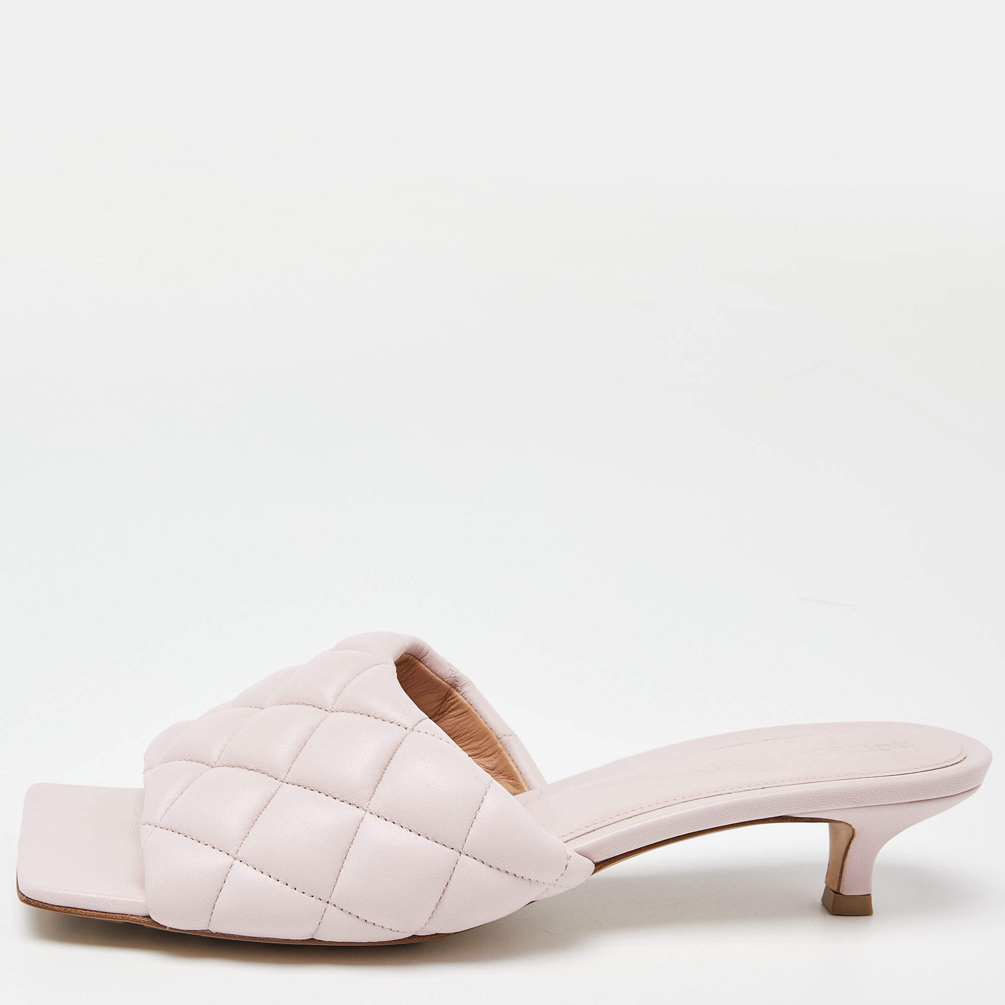 Pre Owned Bottega Veneta Pink Leather Lido Slide Sandals Size 38