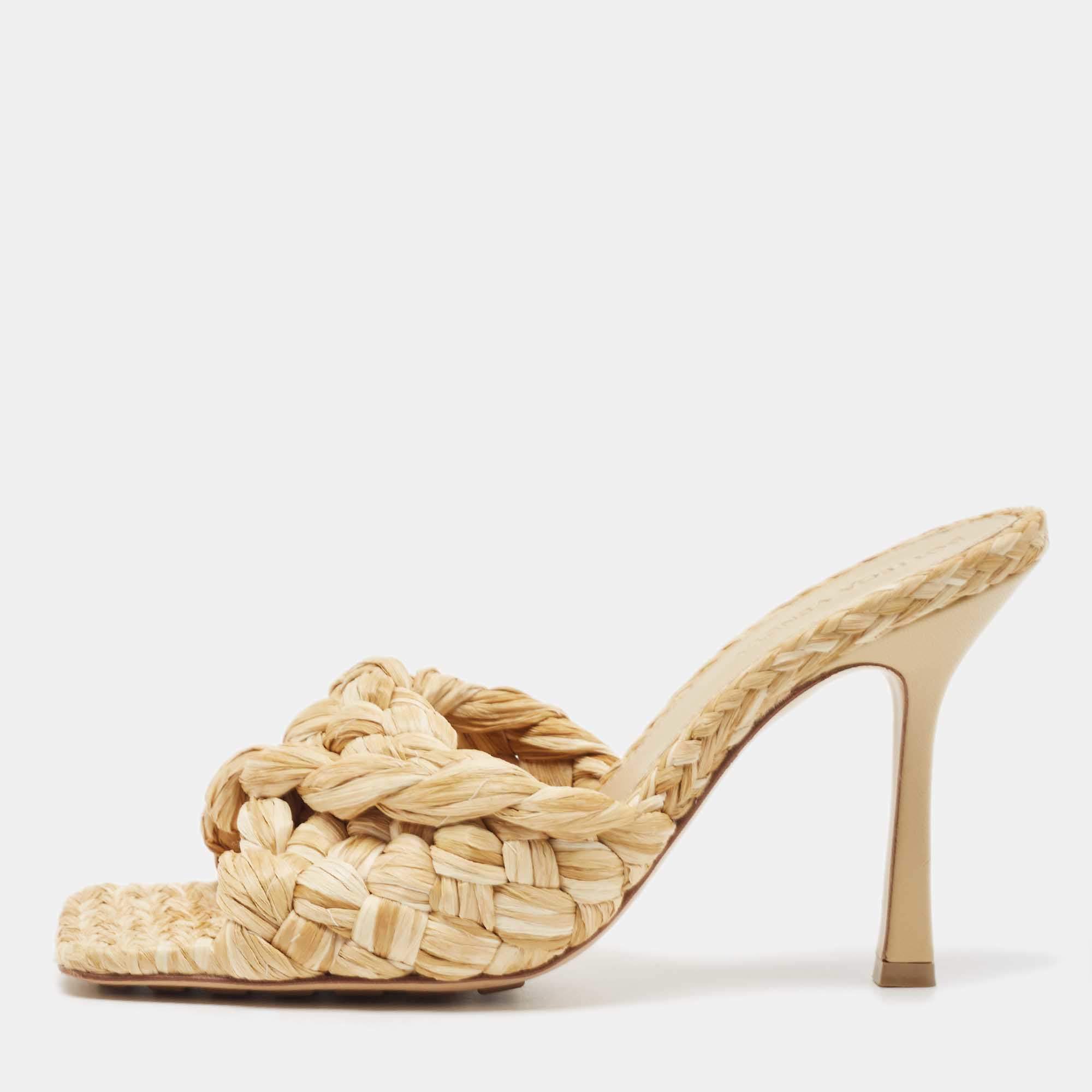 Pre Owned صندل بوتيغا فينيتا ليدو رافيا مجدول كريمي مقاس 40.5