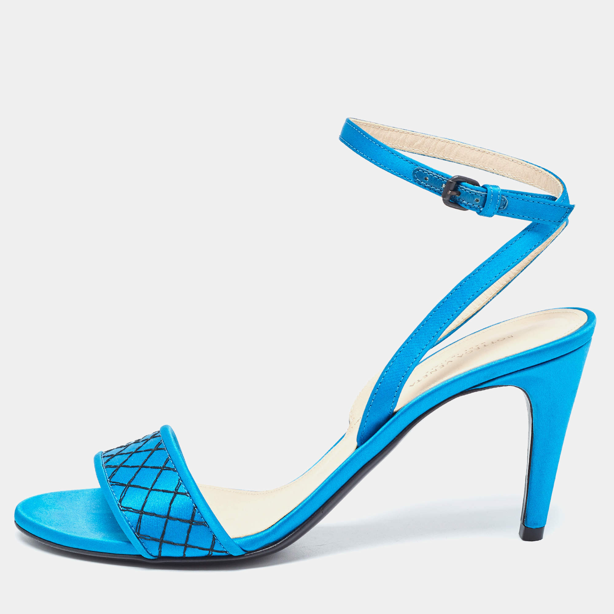 Bottega Veneta Blue/Black Satin Slingback Sandals Size 39