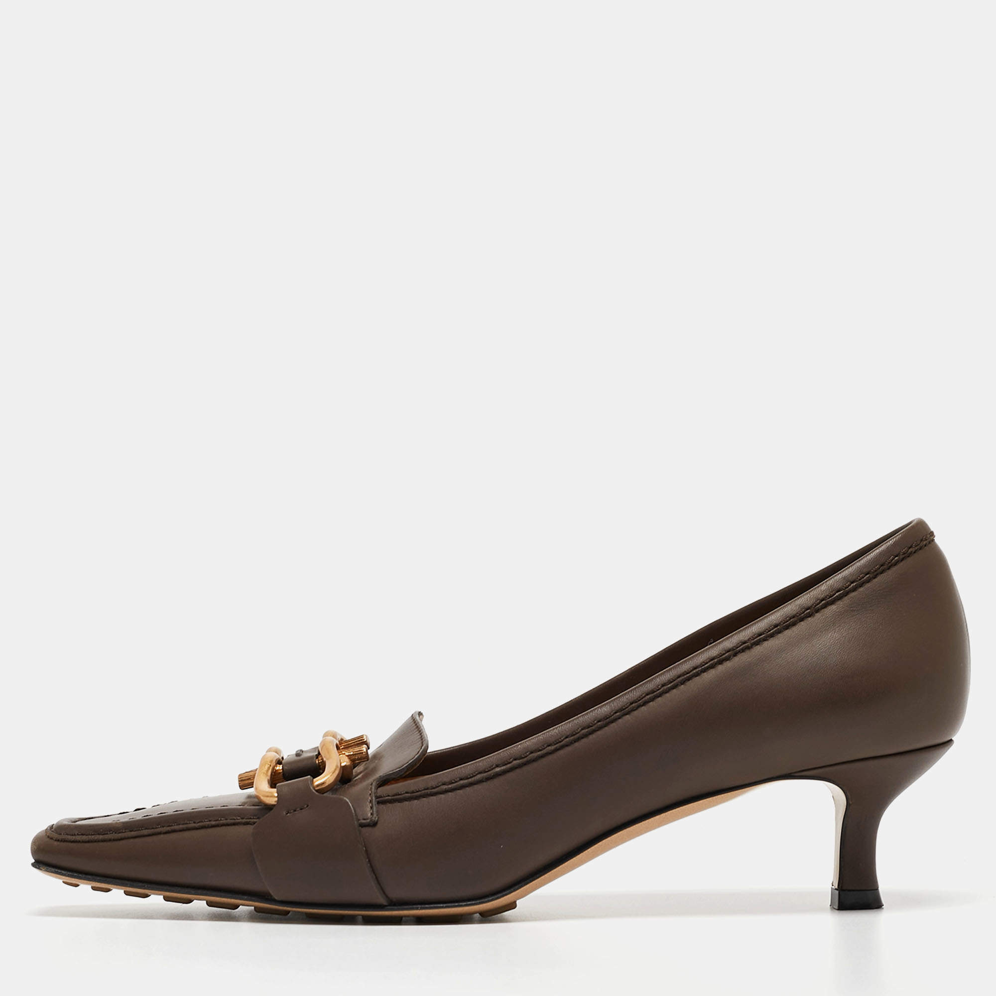 Pre Owned Bottega Veneta Brown Leather Madame Pumps Size 38