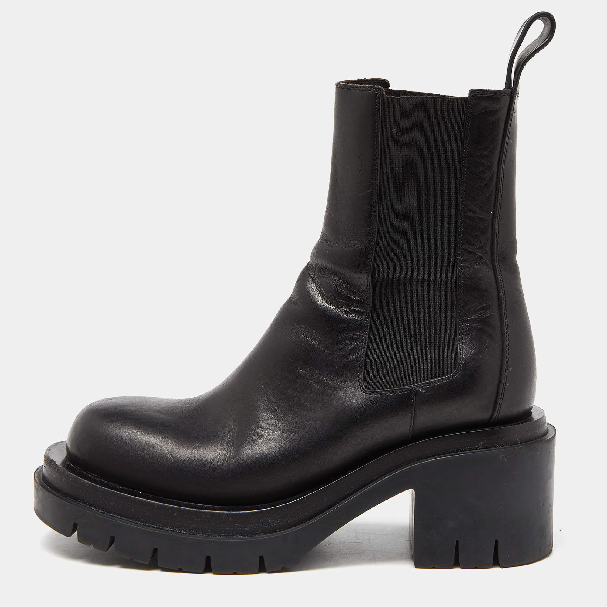 Pre Owned Bottega Veneta Black Leather Platform Chelsea Boots Size 