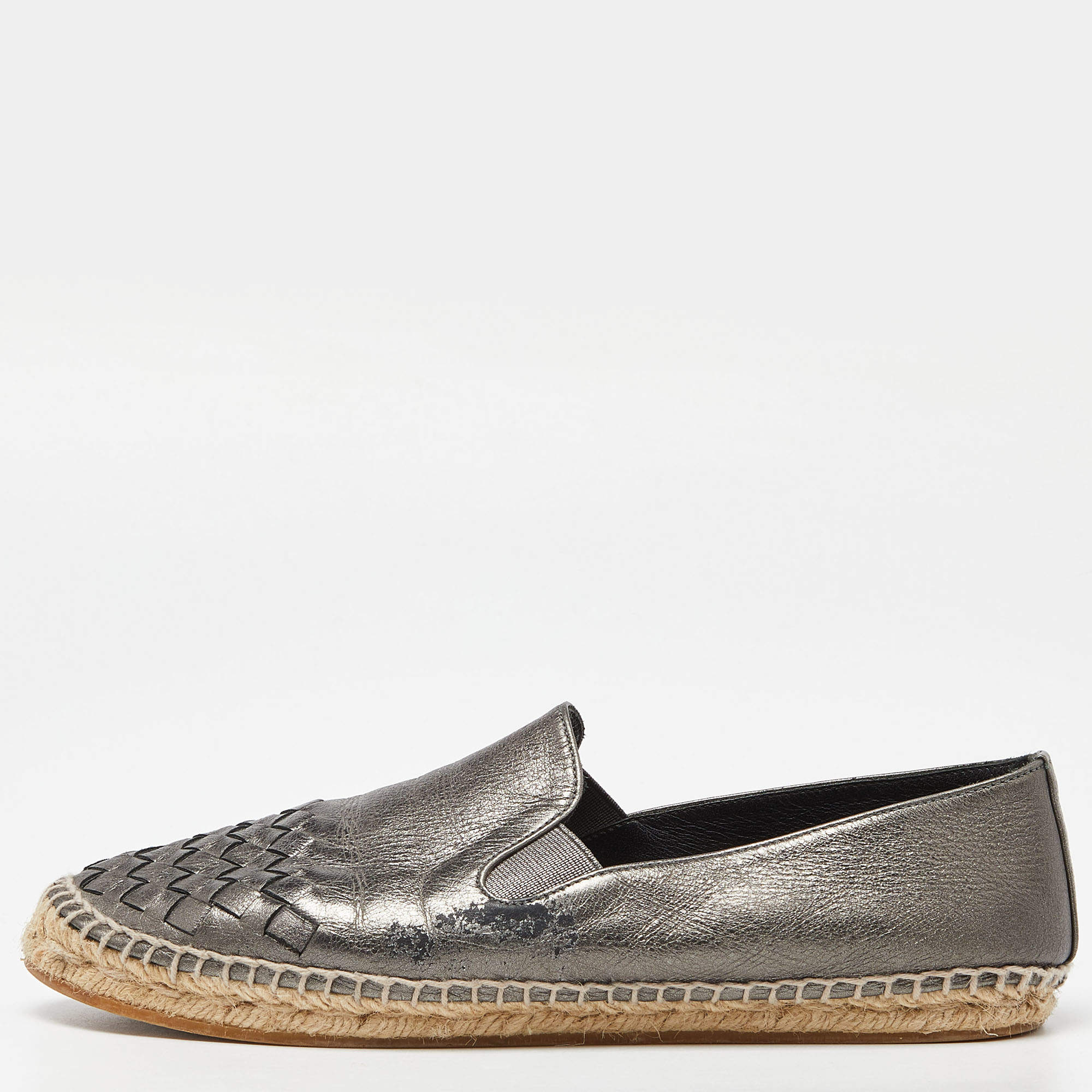 Bottega Veneta Metallic Leather Espadrille Flats Size 39