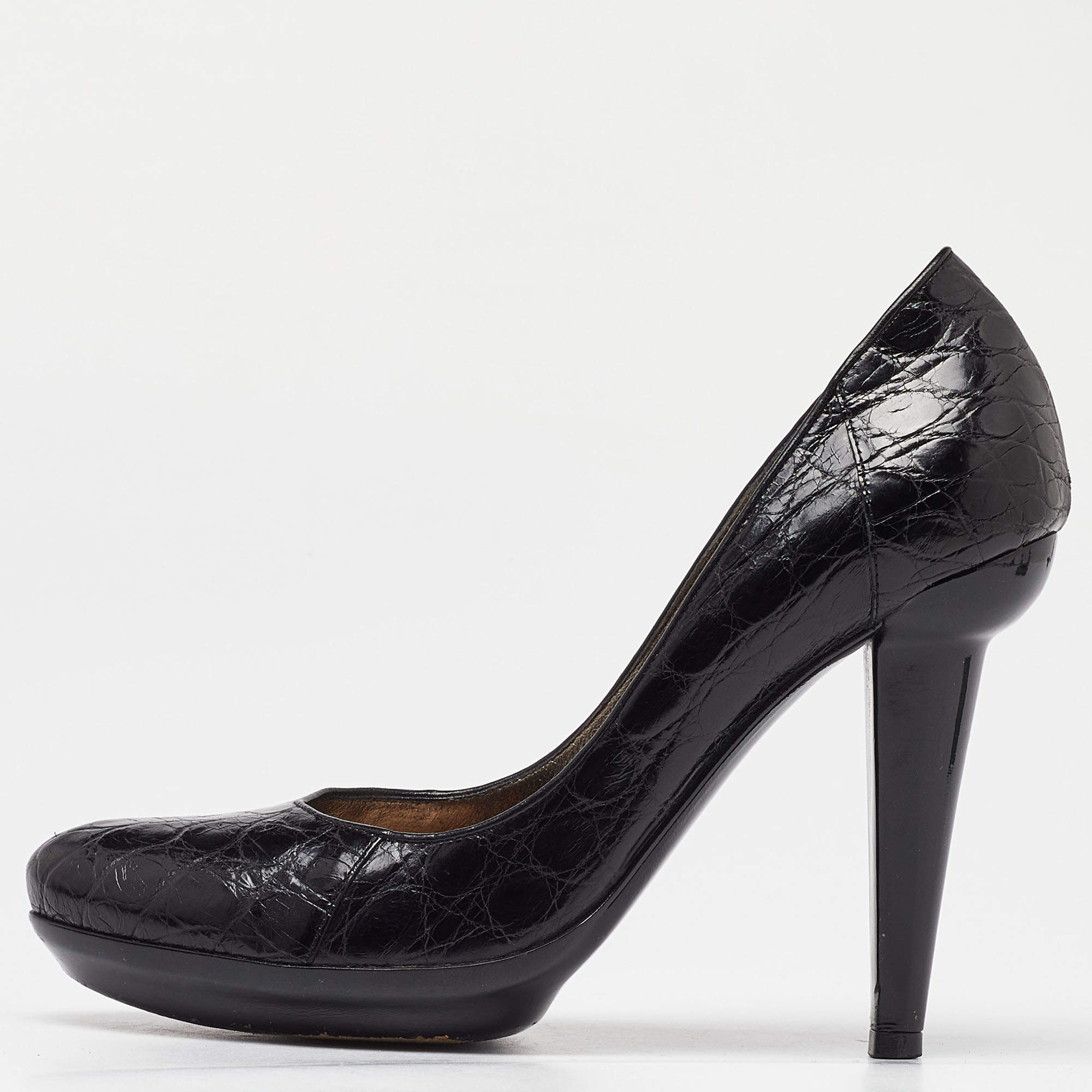 Bottega Veneta Black Croc Leather Round Toe Pumps Size 37