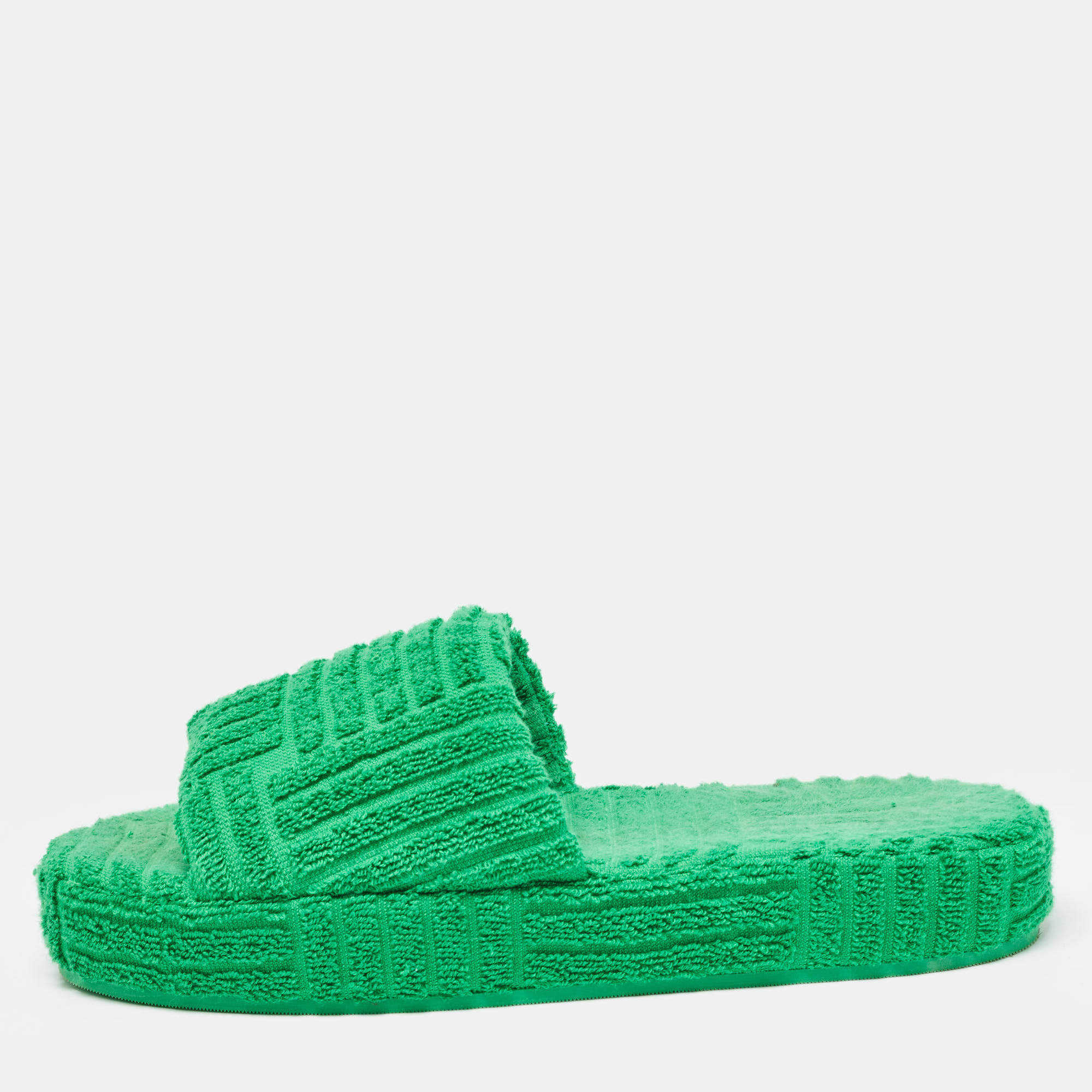 Pre Owned Bottega Veneta Green Cotton Fabric Resort Sponge Slides Size 40