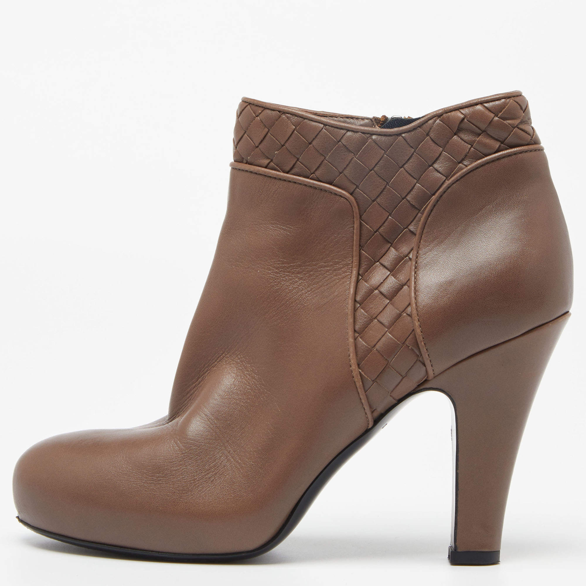Bottega Veneta Brown Leather Intrecciato Platform Ankle Boots Size 39