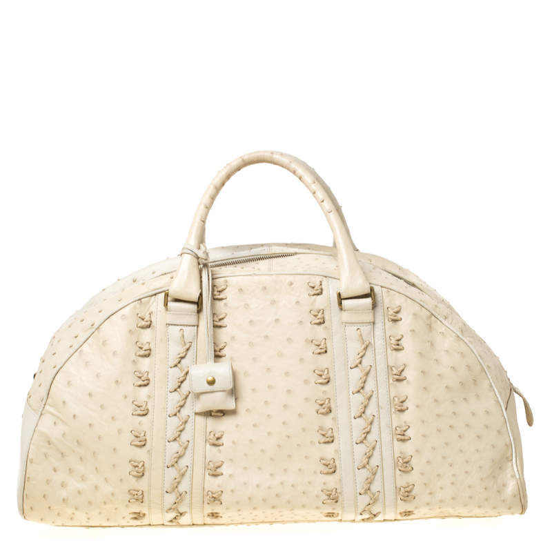 Pre Owned Bottega Veneta Beige/Cream Ostrich Leather Travel Bag
