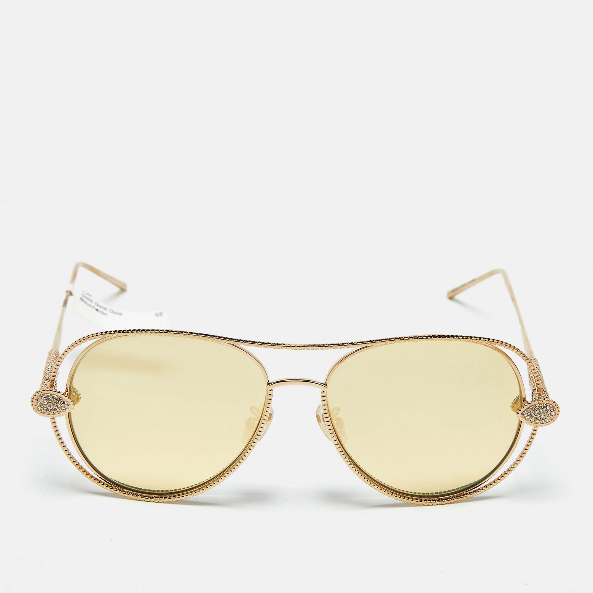 Pre Owned Boucheron Gold Mirrored BC0030S Crystals Aviator Sunglasses