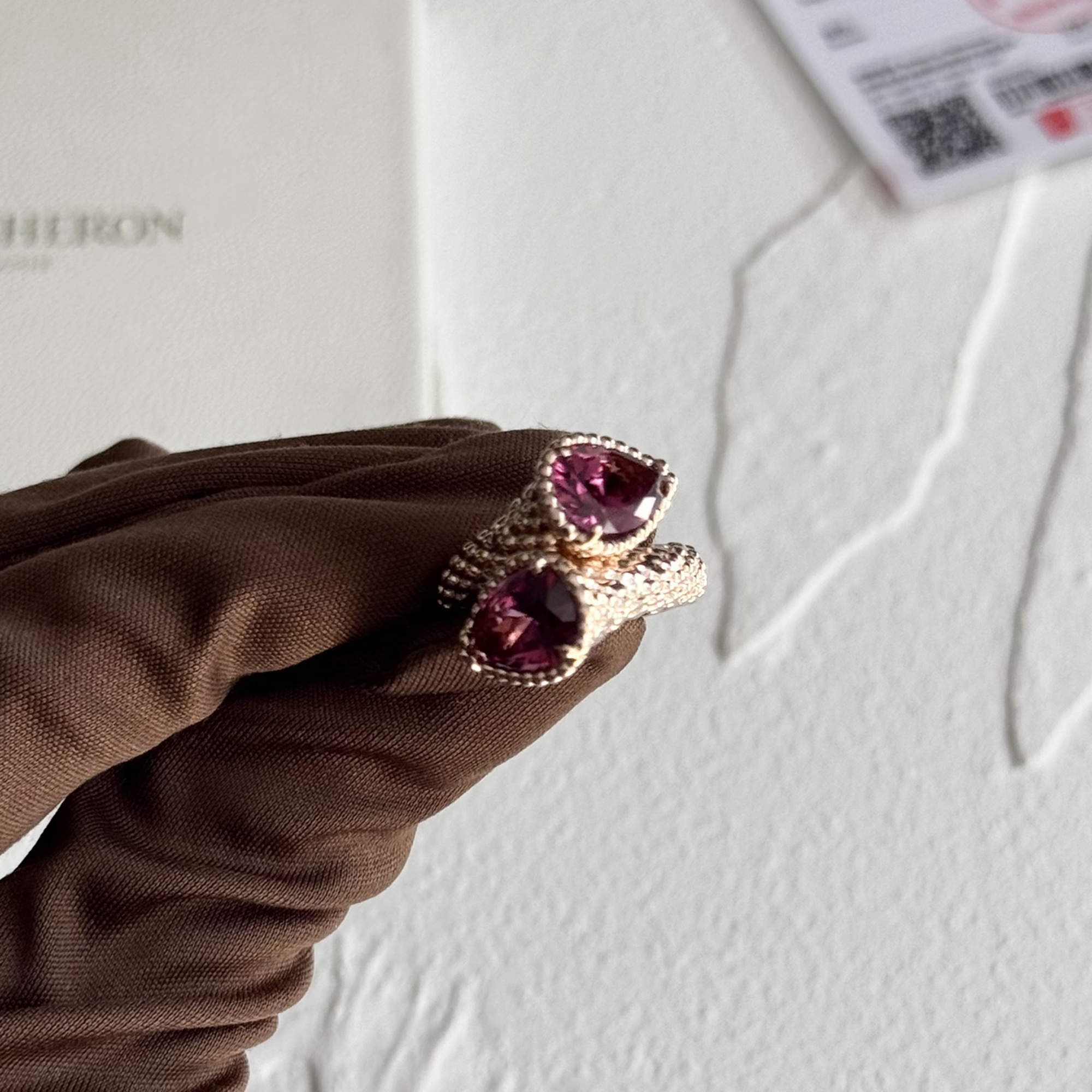 Pre Owned Boucheron Boheme 18K Rose Gold Garnet Ring EU 51