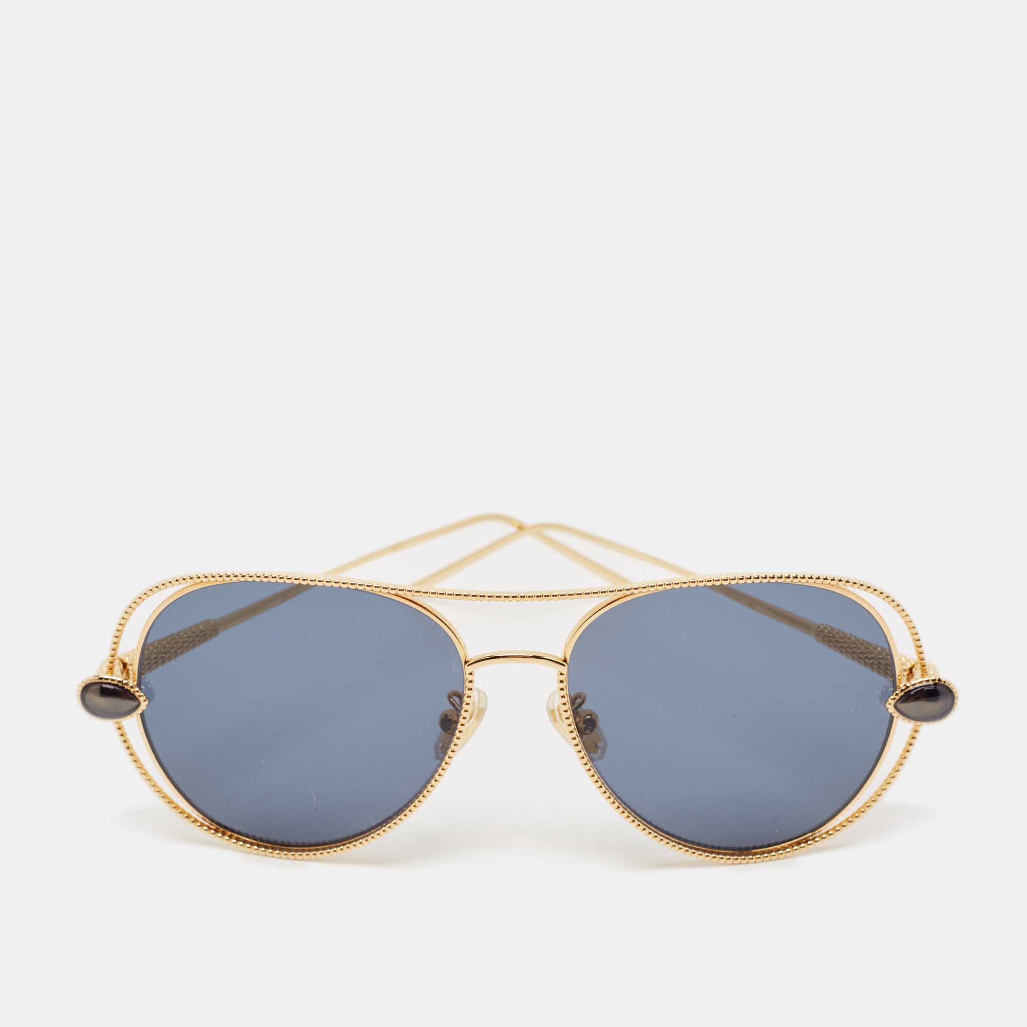 Boucheron Navy Blue/Gold BC 005 Round Sunglasses