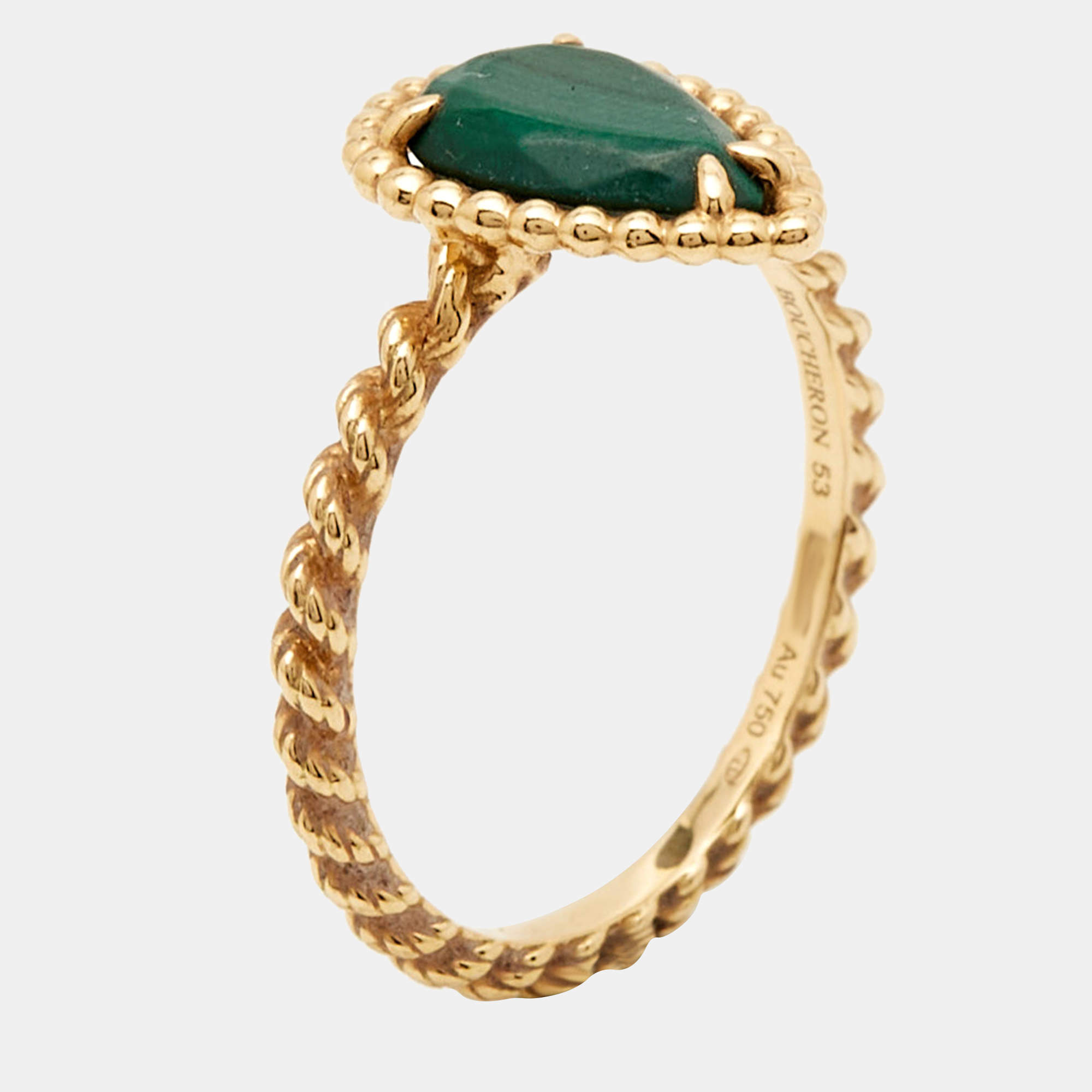 مملوكة مسبقًا Boucheron Serpent Boheme Malachite 18k Yellow Gold S Motif Ring Size 53