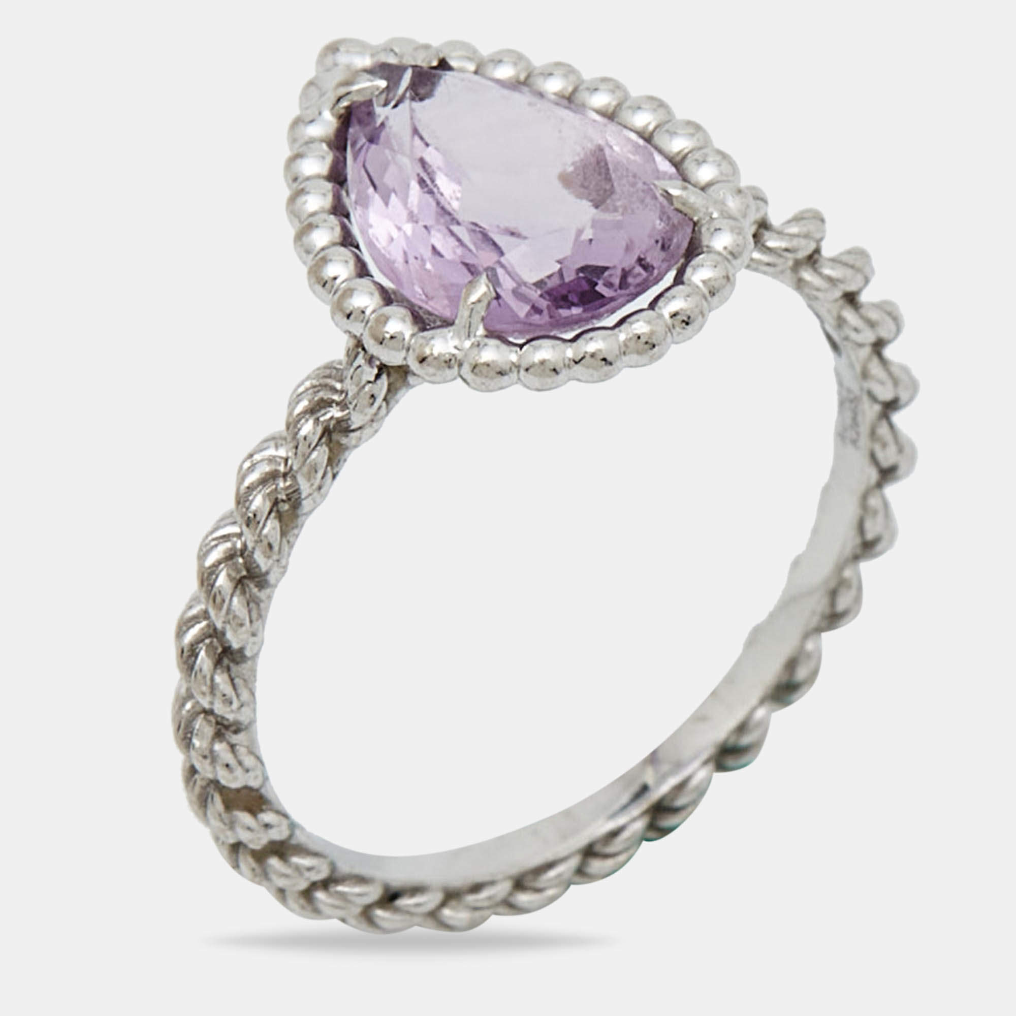 Boucheron Serpent Boheme  Amethyst 18k White Gold S Motif Ring Size 49