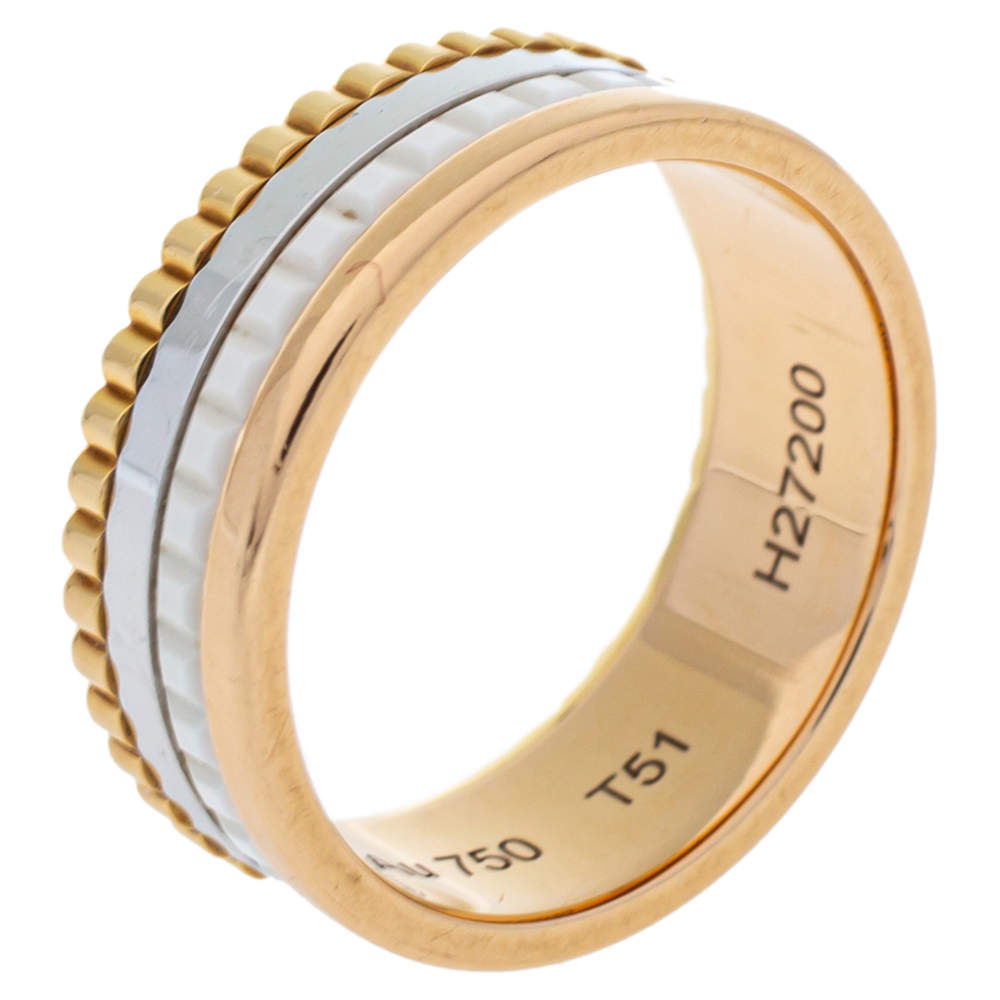 Boucheron Quatre White Edition Ceramic 18K Three Tone Gold Small Ring Size 51