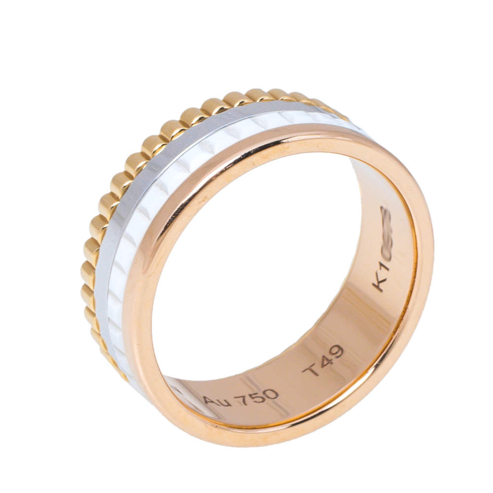 Boucheron Quatre White Edition Ceramic 18K Three Tone Gold Ring Size 49