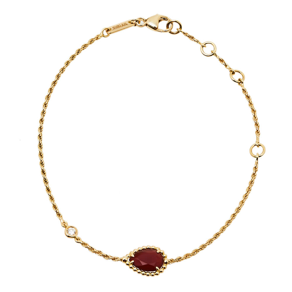 Boucheron Serpent Boheme Diamond Carnelian 18K Yellow Gold Bracelet XS