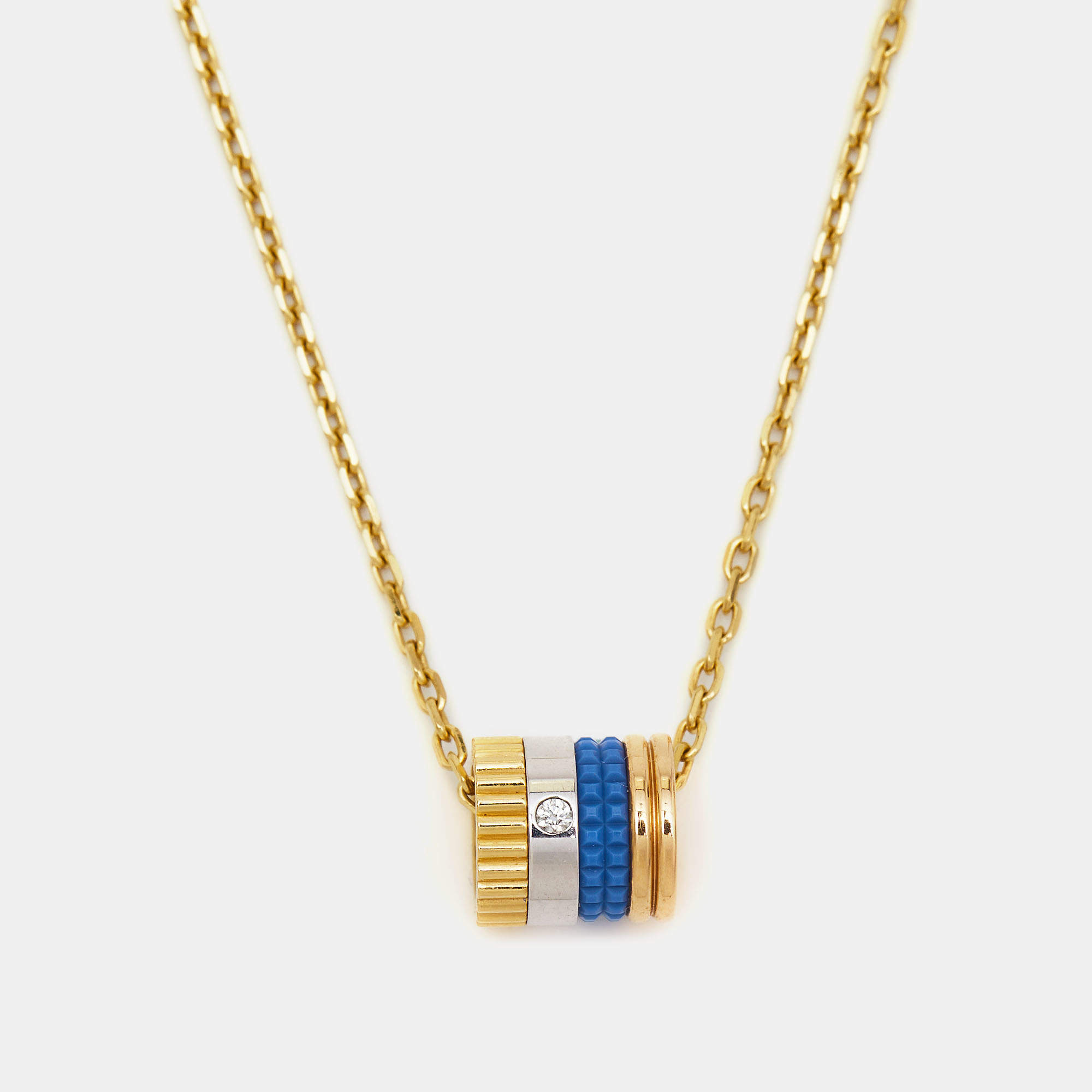 Pre Owned Boucheron Quatre Blue Edition Ceramic 18k Three Tone Gold Pendant Necklace