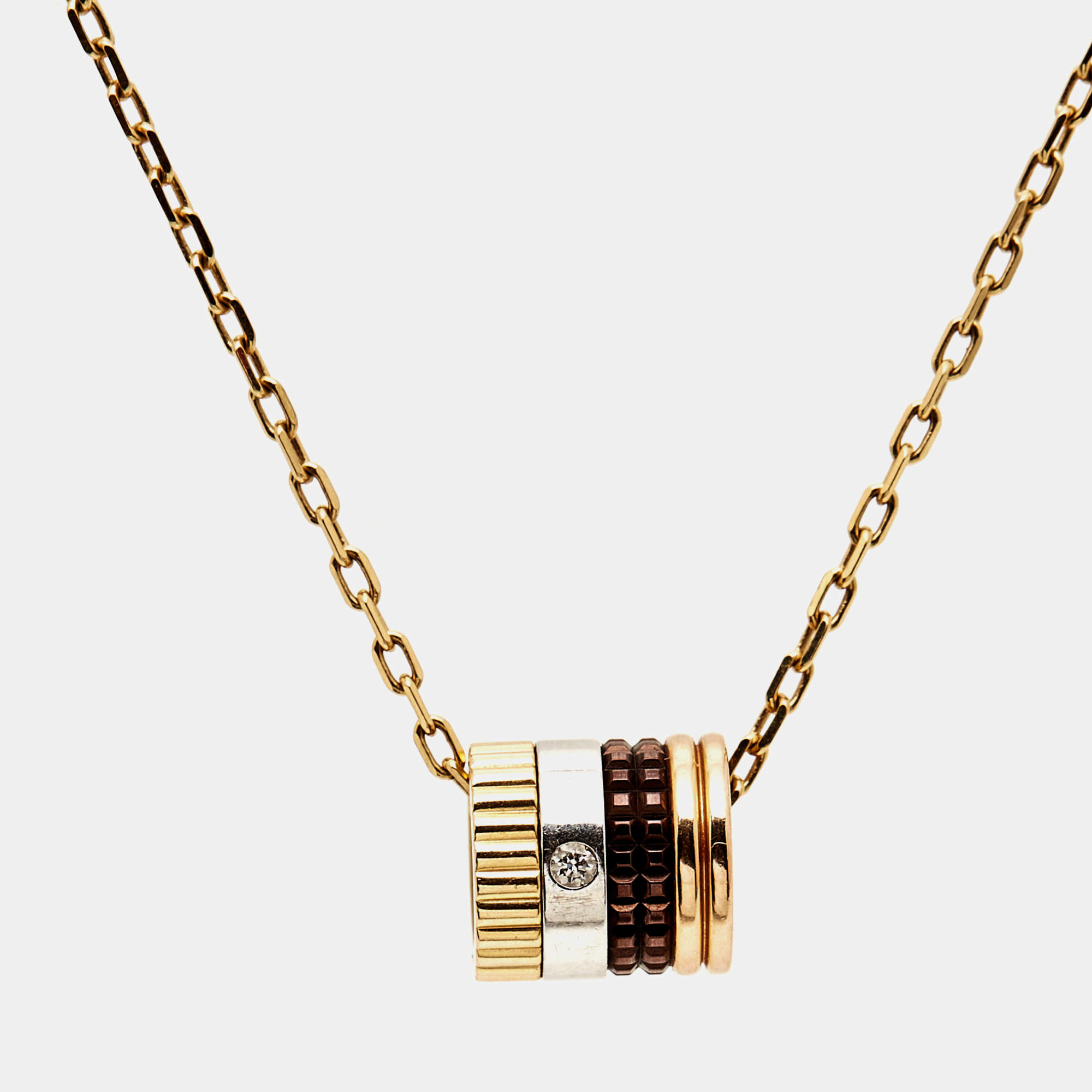 Boucheron Quatre Classique Brown PVD Diamond 18k Three Tone Gold Necklace