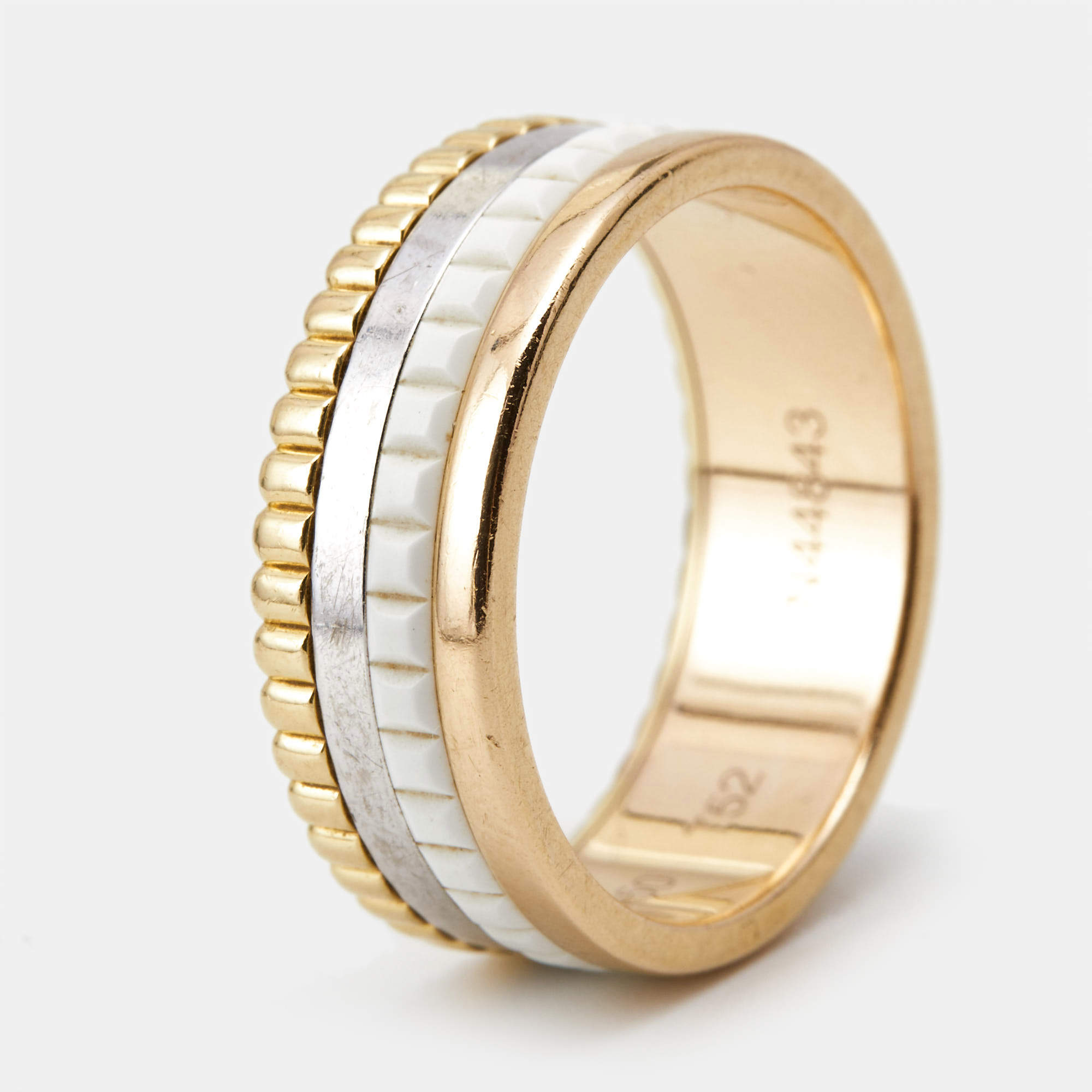 Boucheron Quatre Classique White Edition Ceramic 18k Three Tone Gold Ring Size 52
