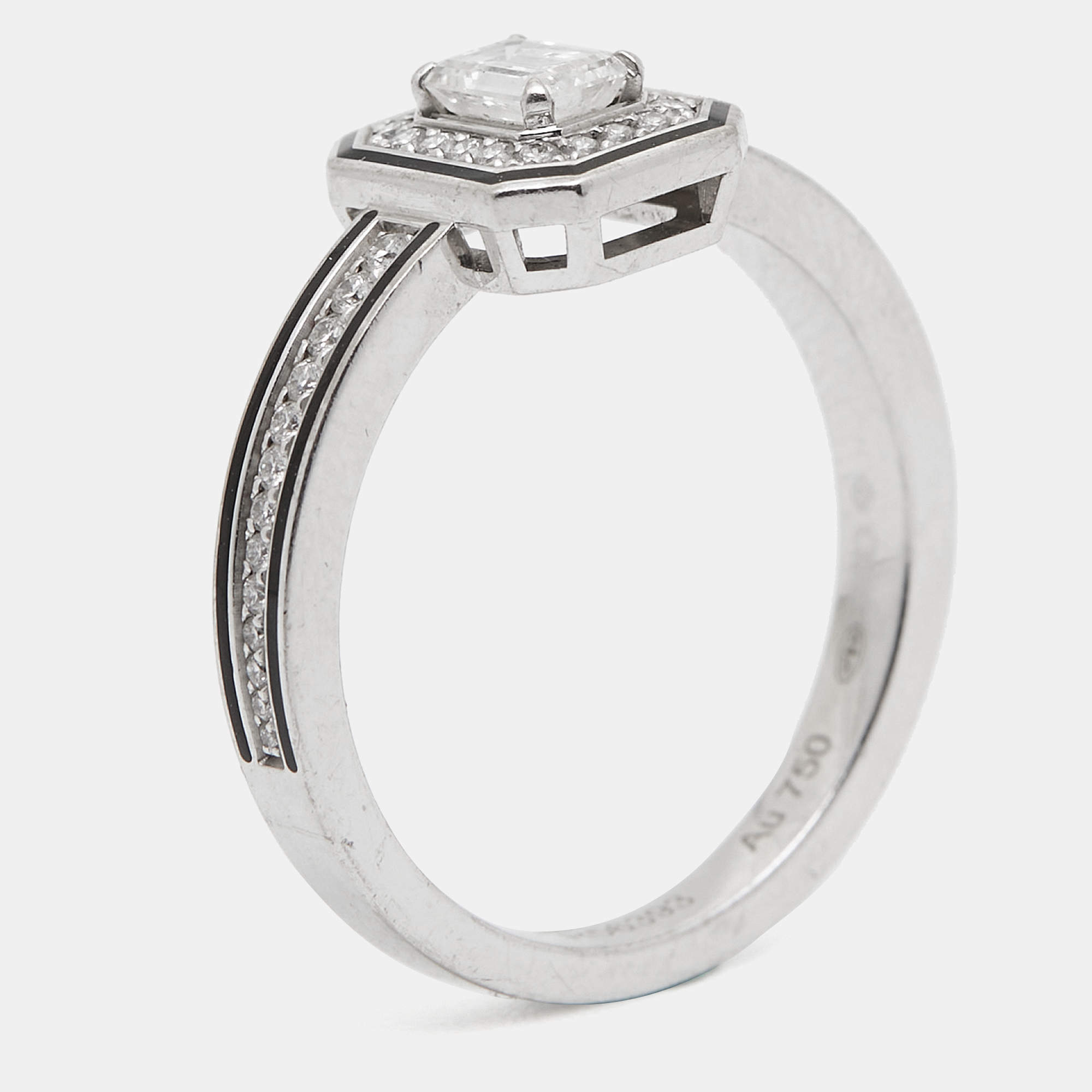 Boucheron Vendôme liseré Diamonds Black Lacquer 18k White Gold Ring Size 54