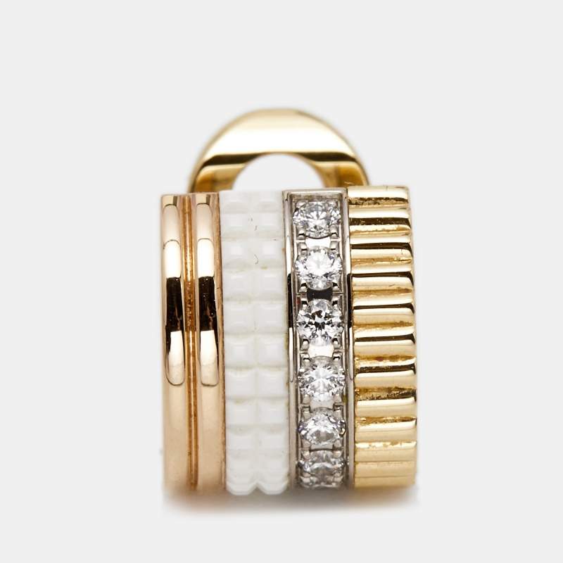 Boucheron Quatre White Edition Ceramic Diamond 18k Three Tone Gold Single Clip Earring
