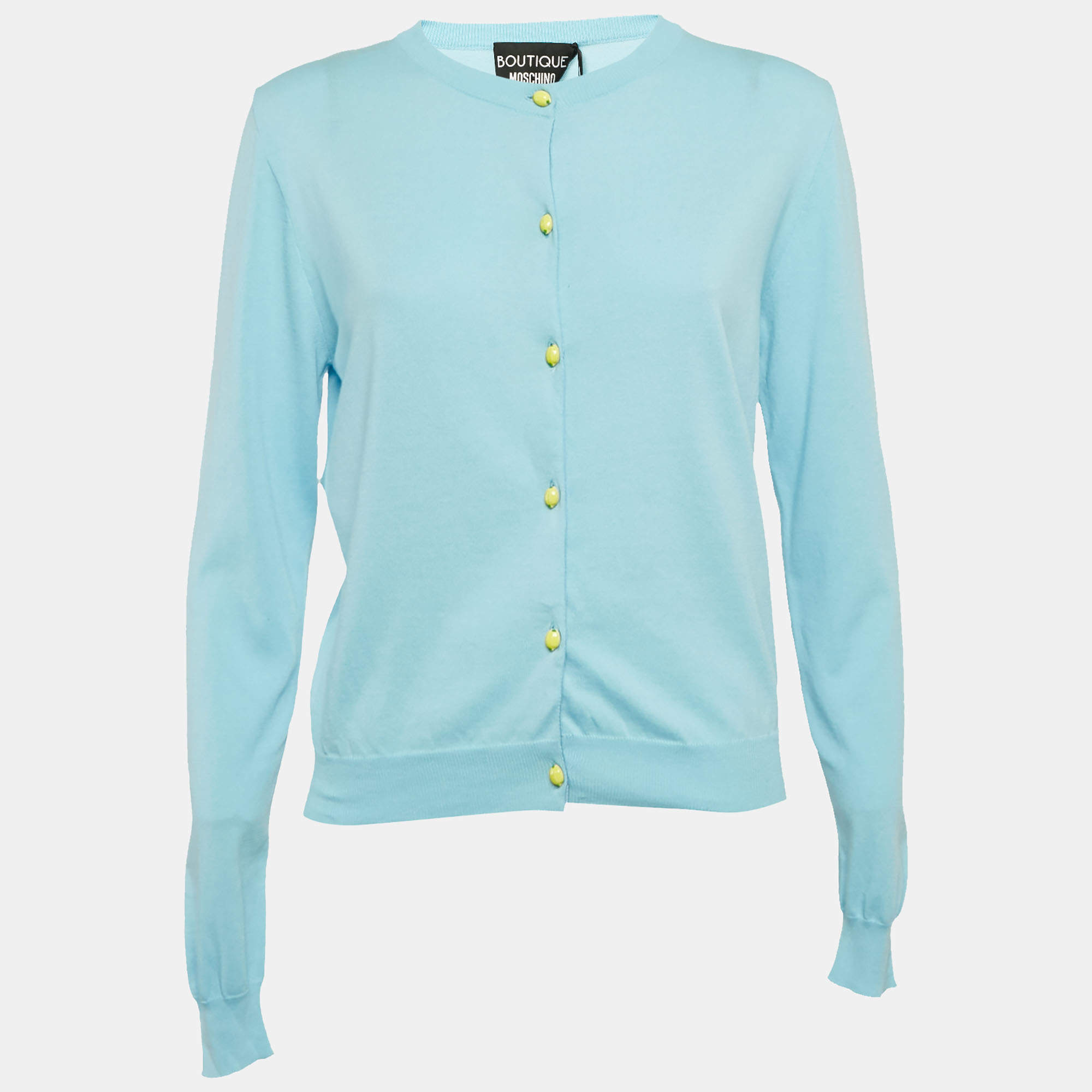 Pre Owned Boutique Moschino Blue Cotton Knit Button Detail Cardigan M