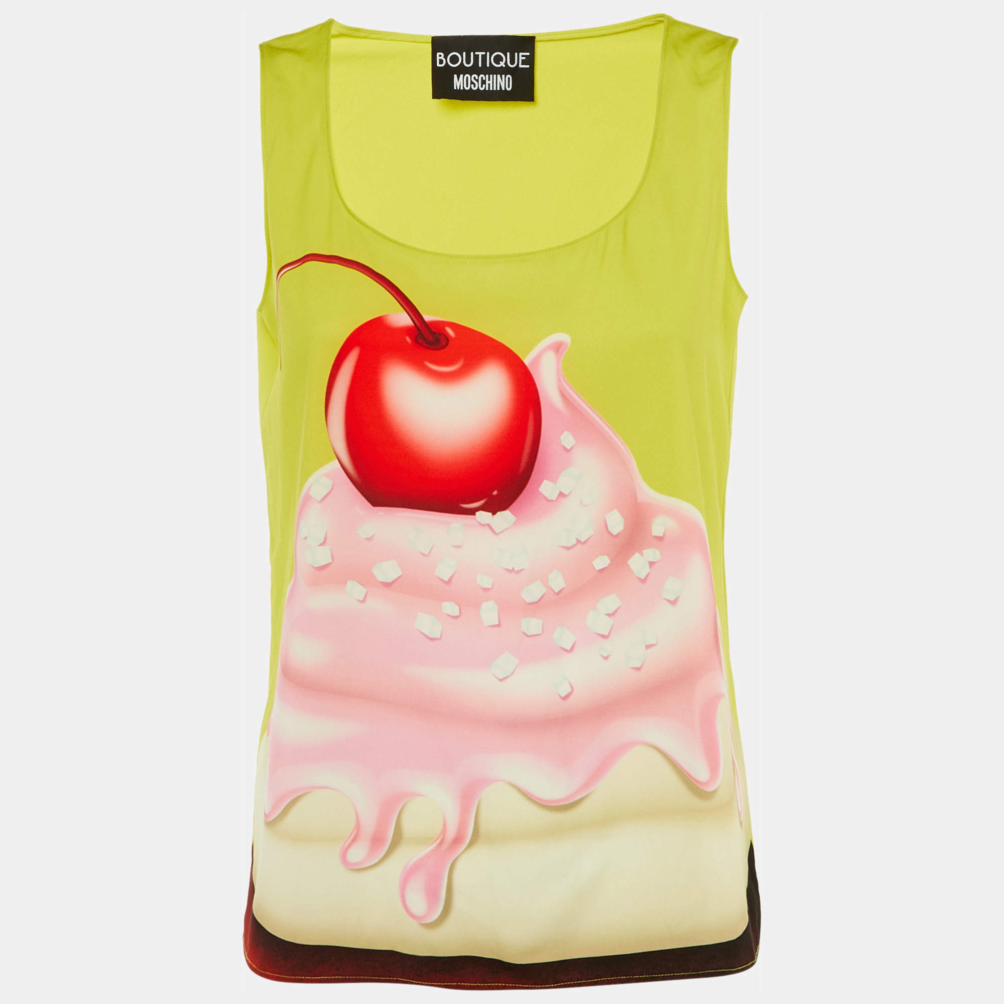 Pre Owned Boutique Moschino Volt Green Ice Cream Print Crepe Sleeveless Top S