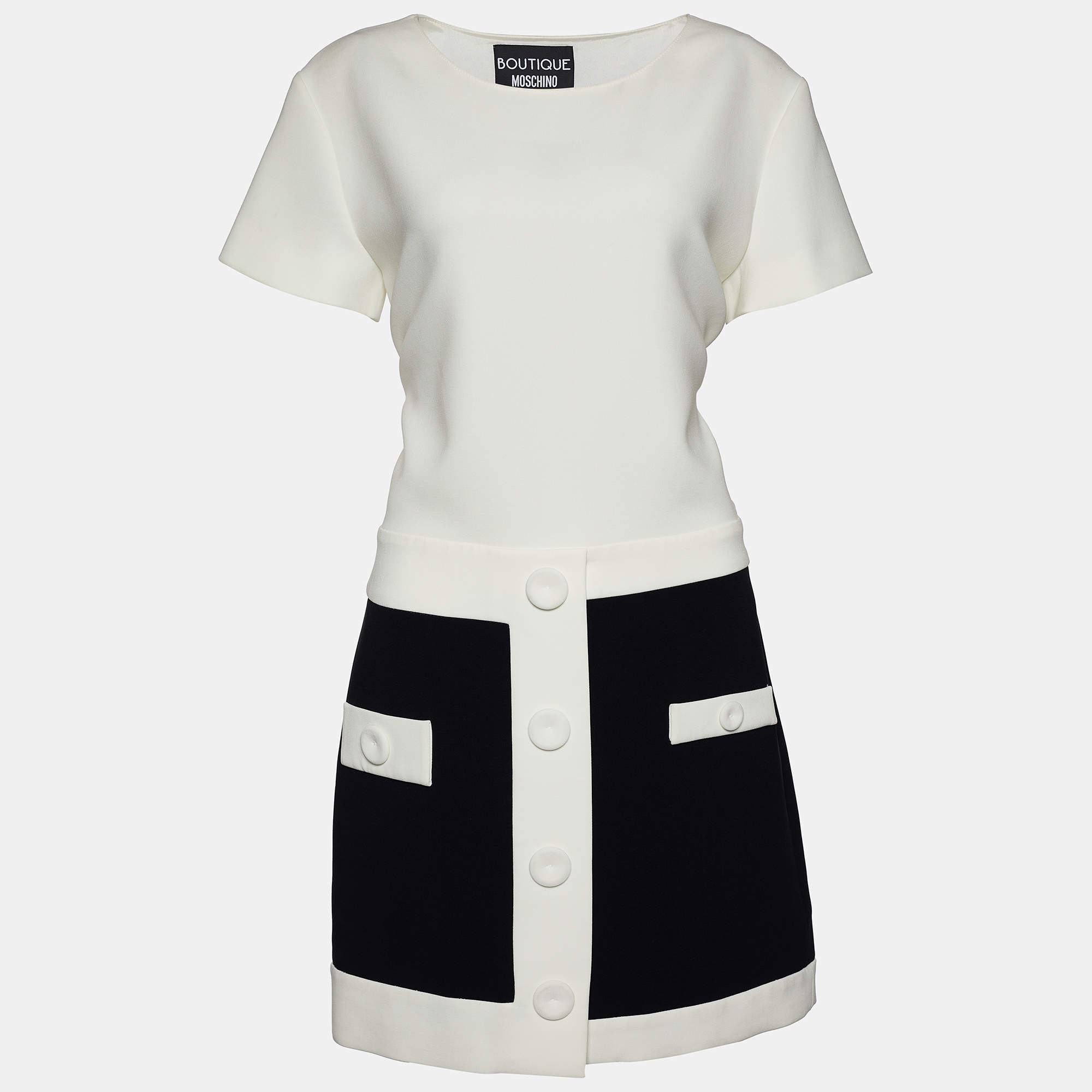 Pre Owned Boutique Moschino Monochrome Crepe Knee-Length Dress M
