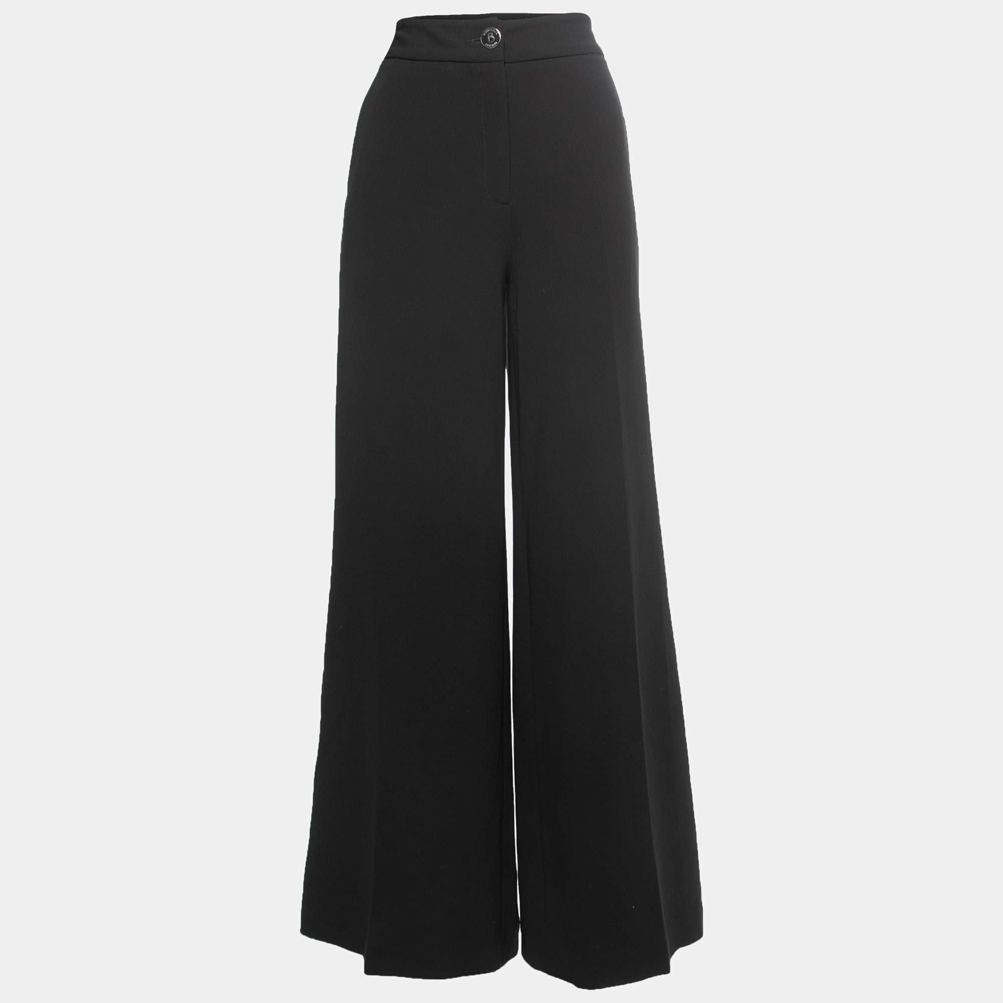 Pre Owned Boutique Moschino Black Crepe Wide Leg Trousers S