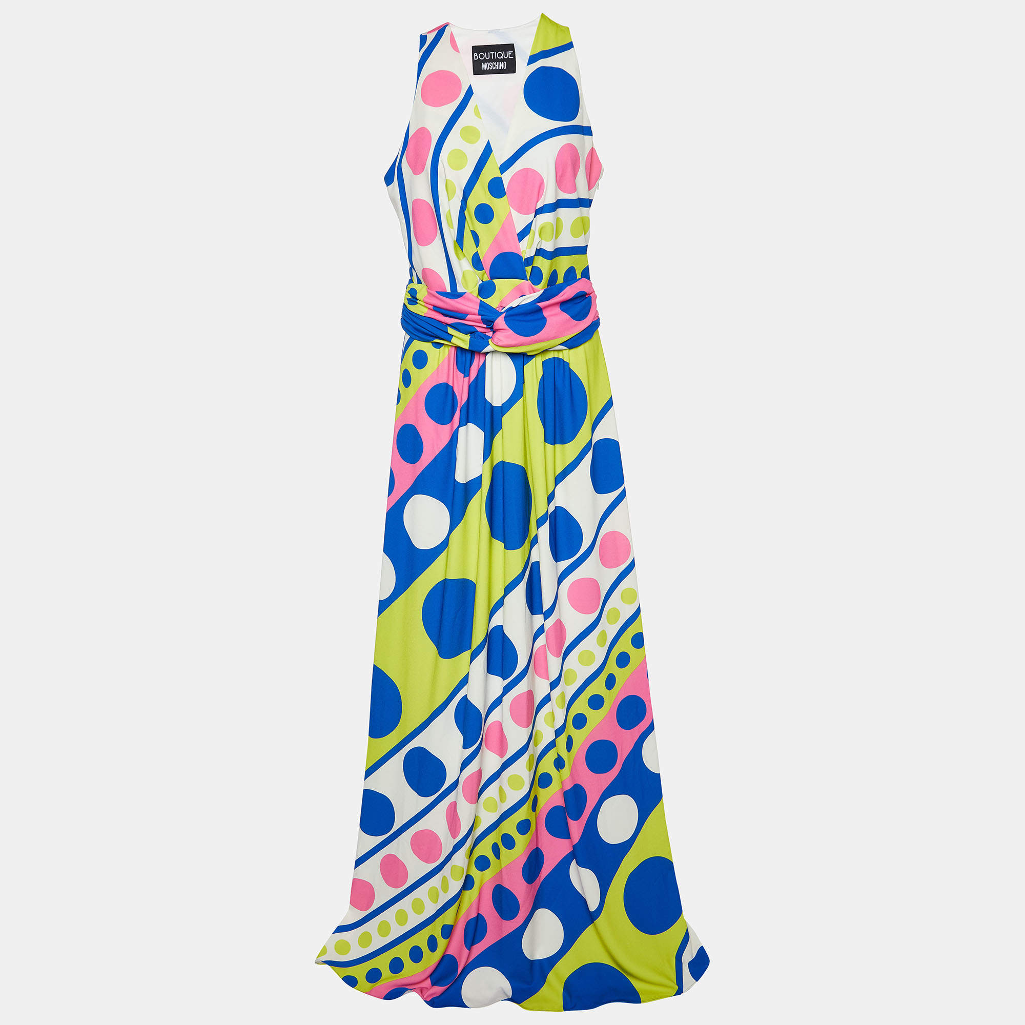 Pre Owned Boutique Moschino Multicolor Printed Jersey Sleeveless Maxi Dress M