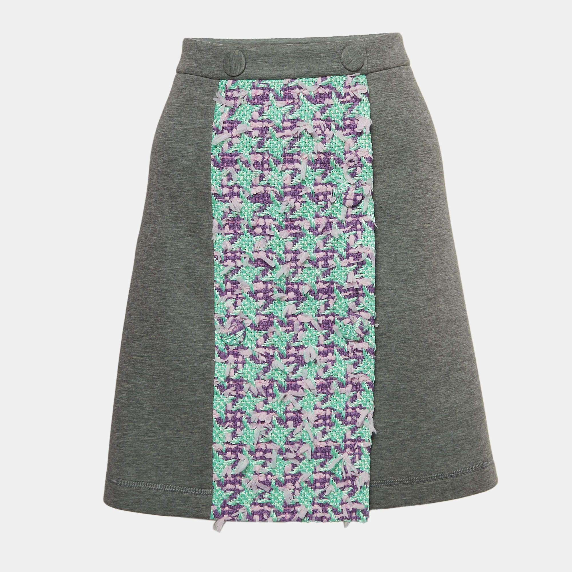 Pre Owned Boutique Moschino Grey Modal and Cotton Tweed Detail Mini Skirt L