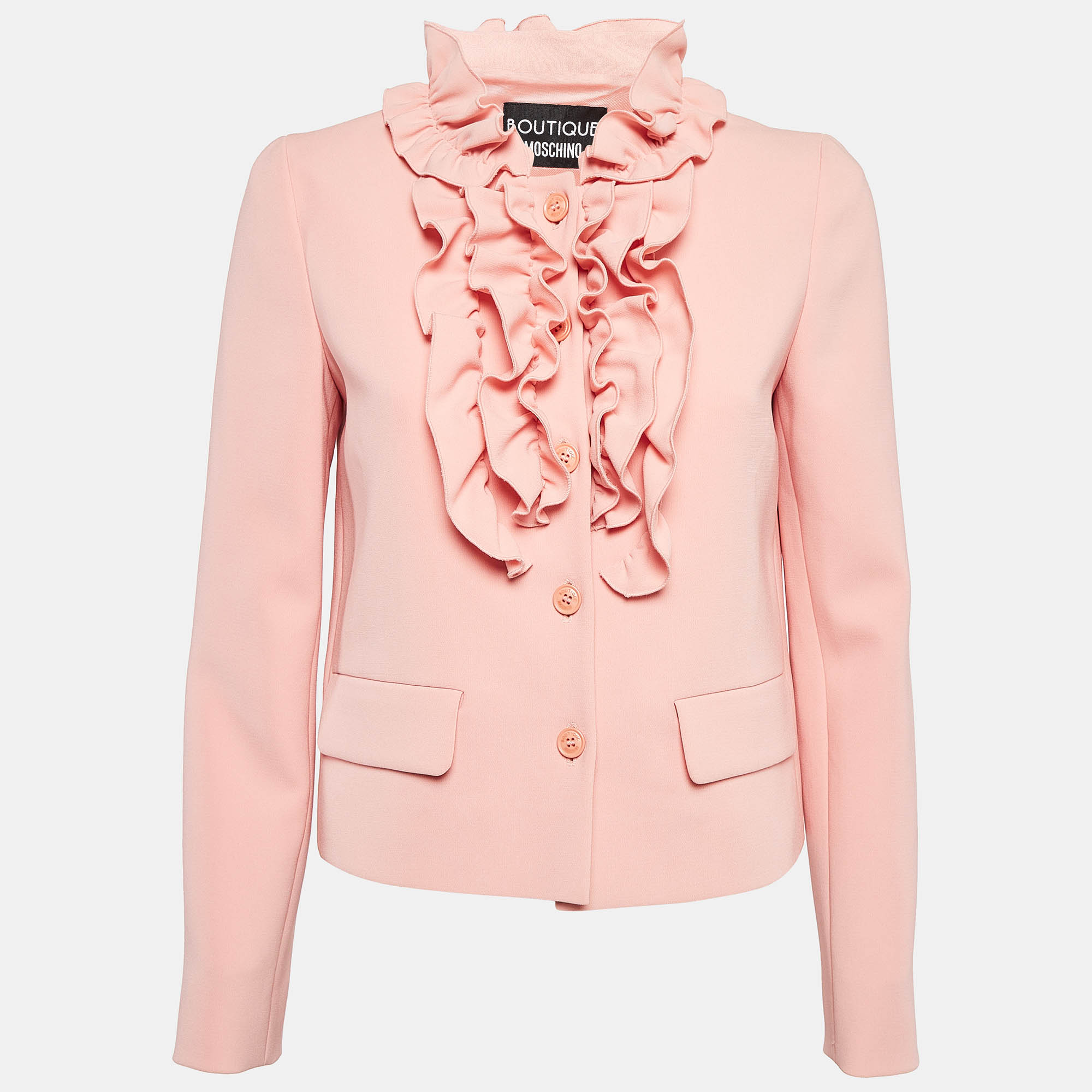 Pre Owned Boutique Moschino Pink Crepe Ruffle Detail Jacket S