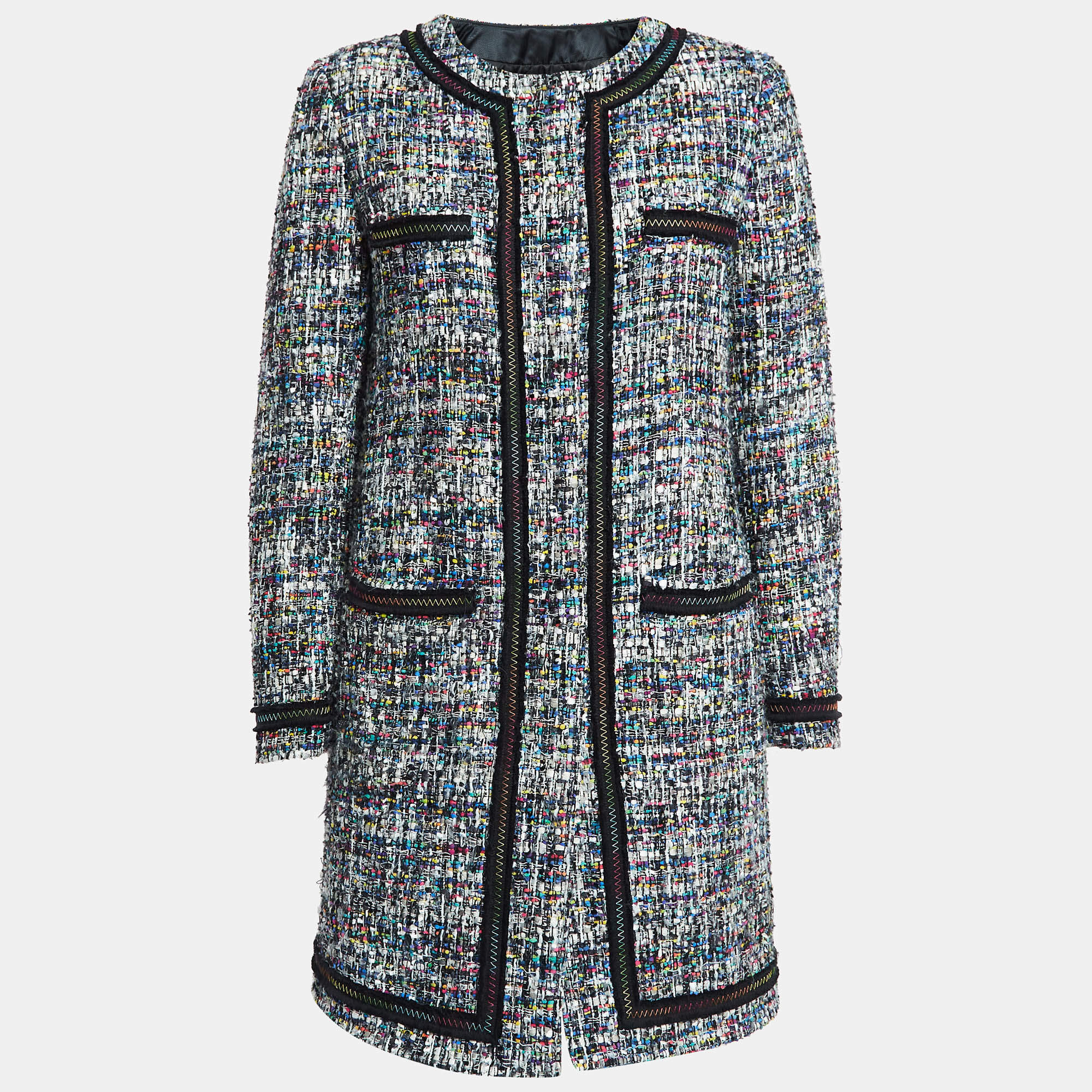 Pre Owned Boutique Moschino Black Tweed Coat and Skirt Suit M