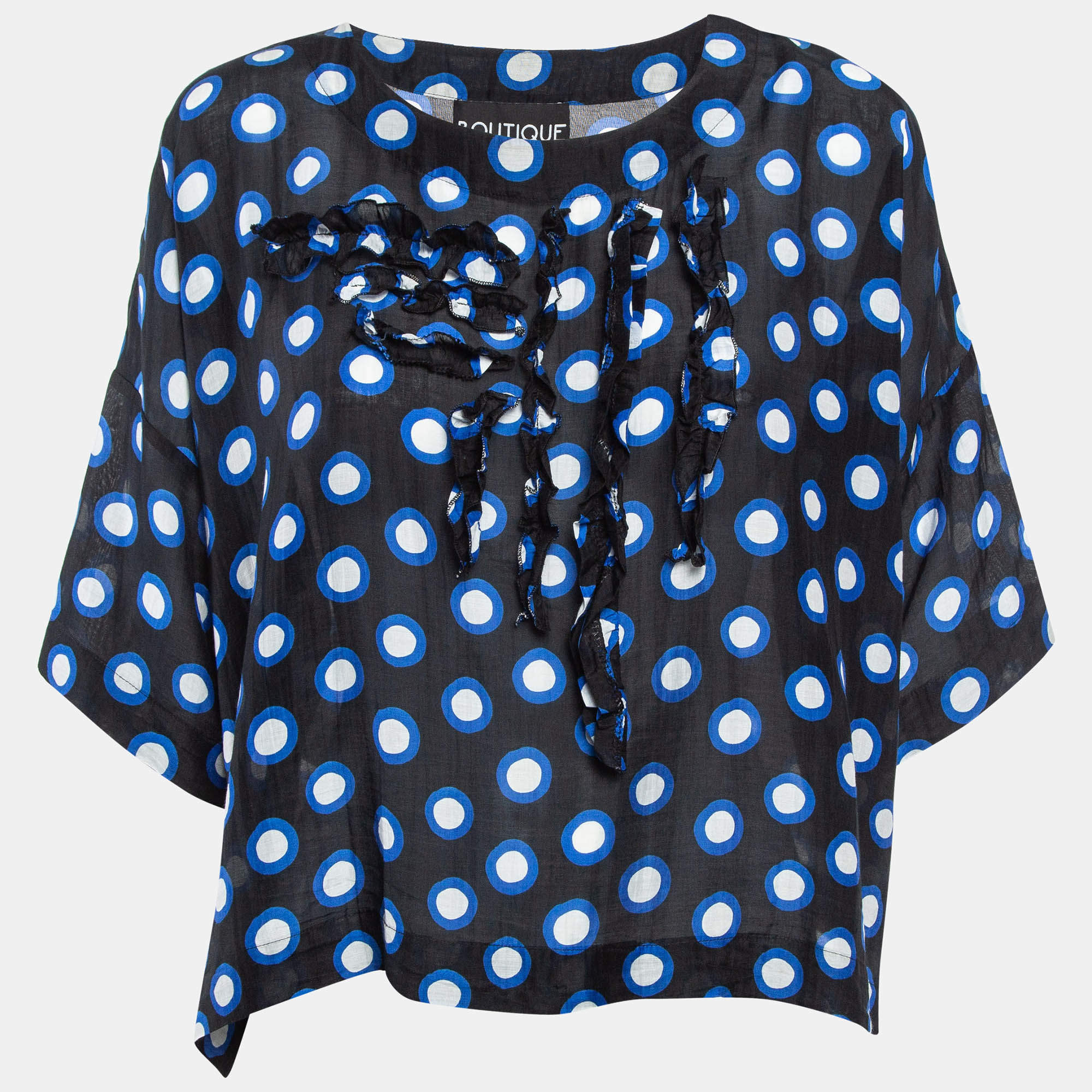 Pre Owned Boutique Moschino Black Dot Print Cotton Oversized Cropped Top S